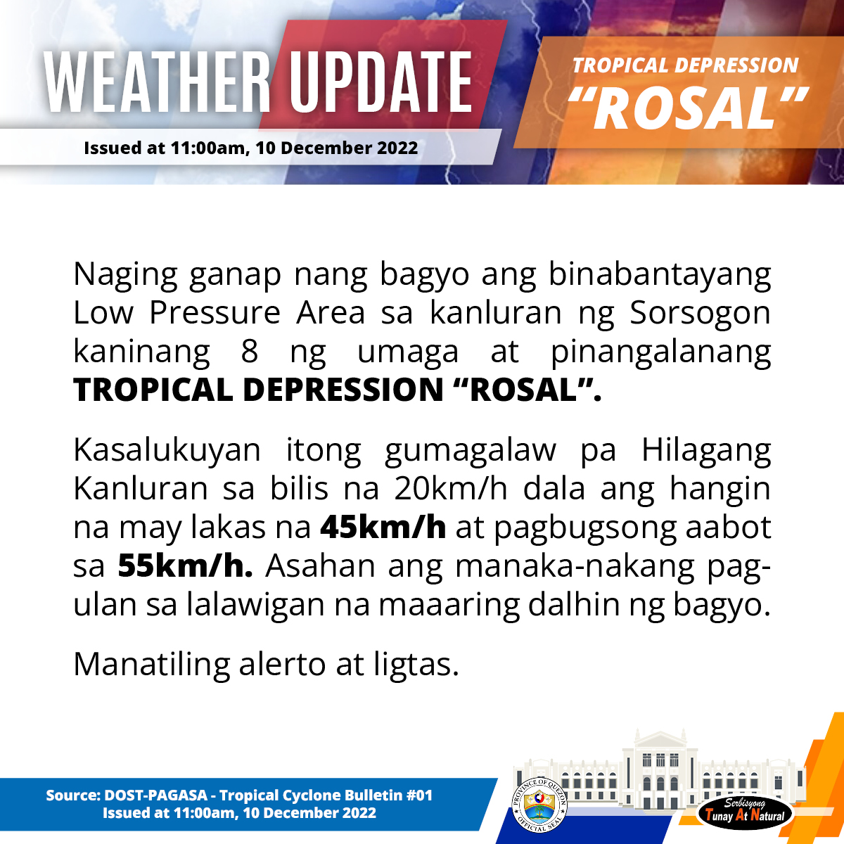 Tropical Cyclone Bulletin NO. 1 | Issued at 11:00 am, December 10, 2022
