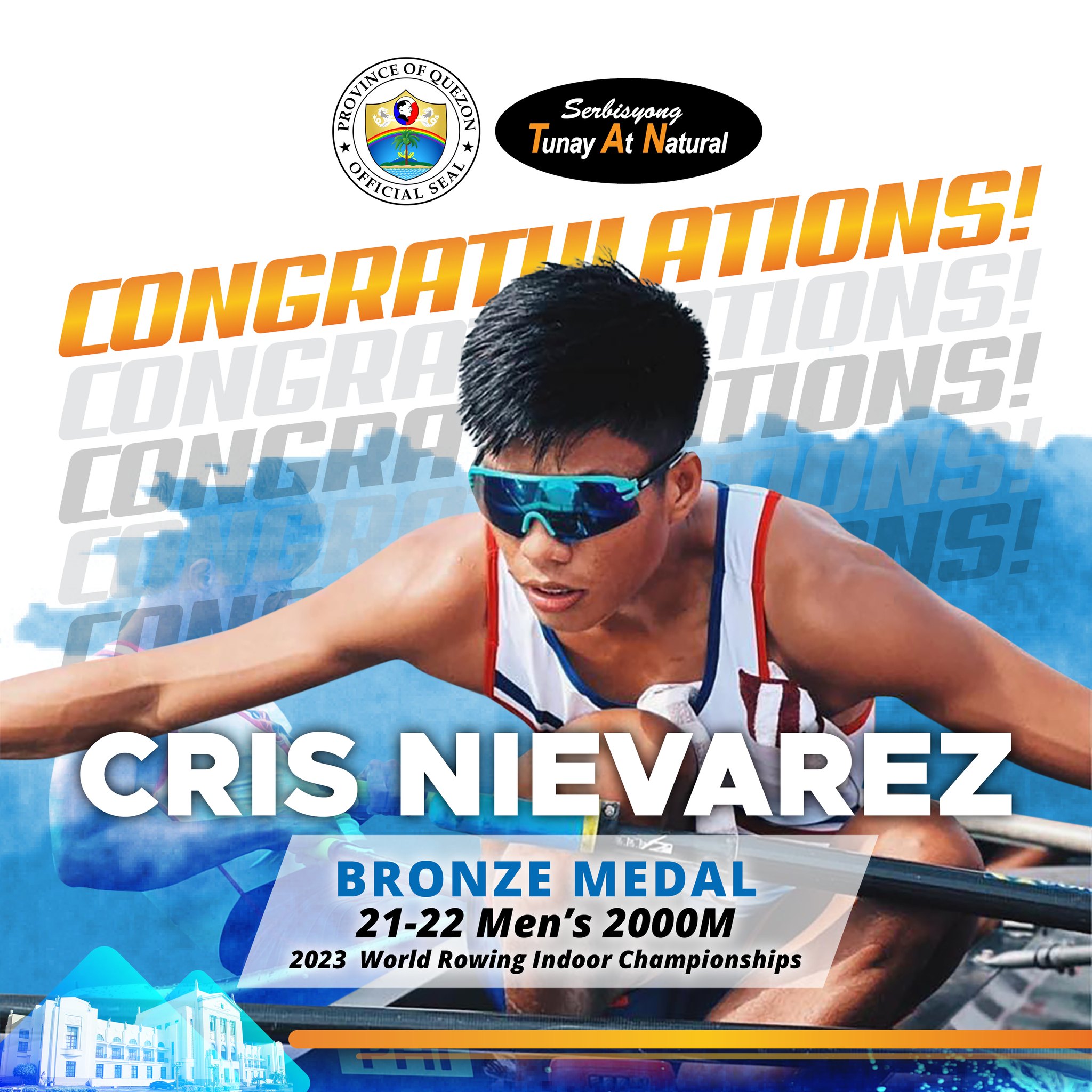 Congratulations, Cris Nievarez! – Bronze Medal 21-22 Men’s 2000M – 2023 World Rowing Indoor Championships