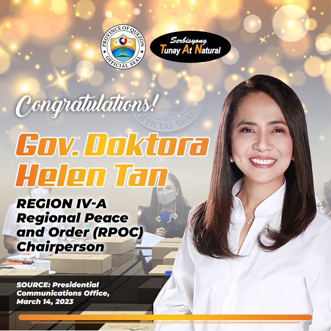 Congratulations, Gov. Doktora Helen Tan! – Region IV-A Regional Peace and Order (RPOC) Chairperson