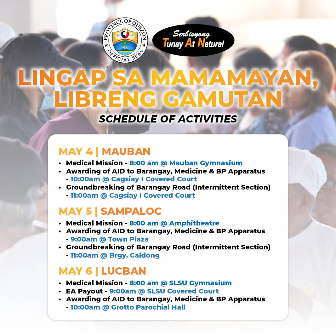 Lingap sa Mamamayan, Libreng Gamutan – Schedule of Activities