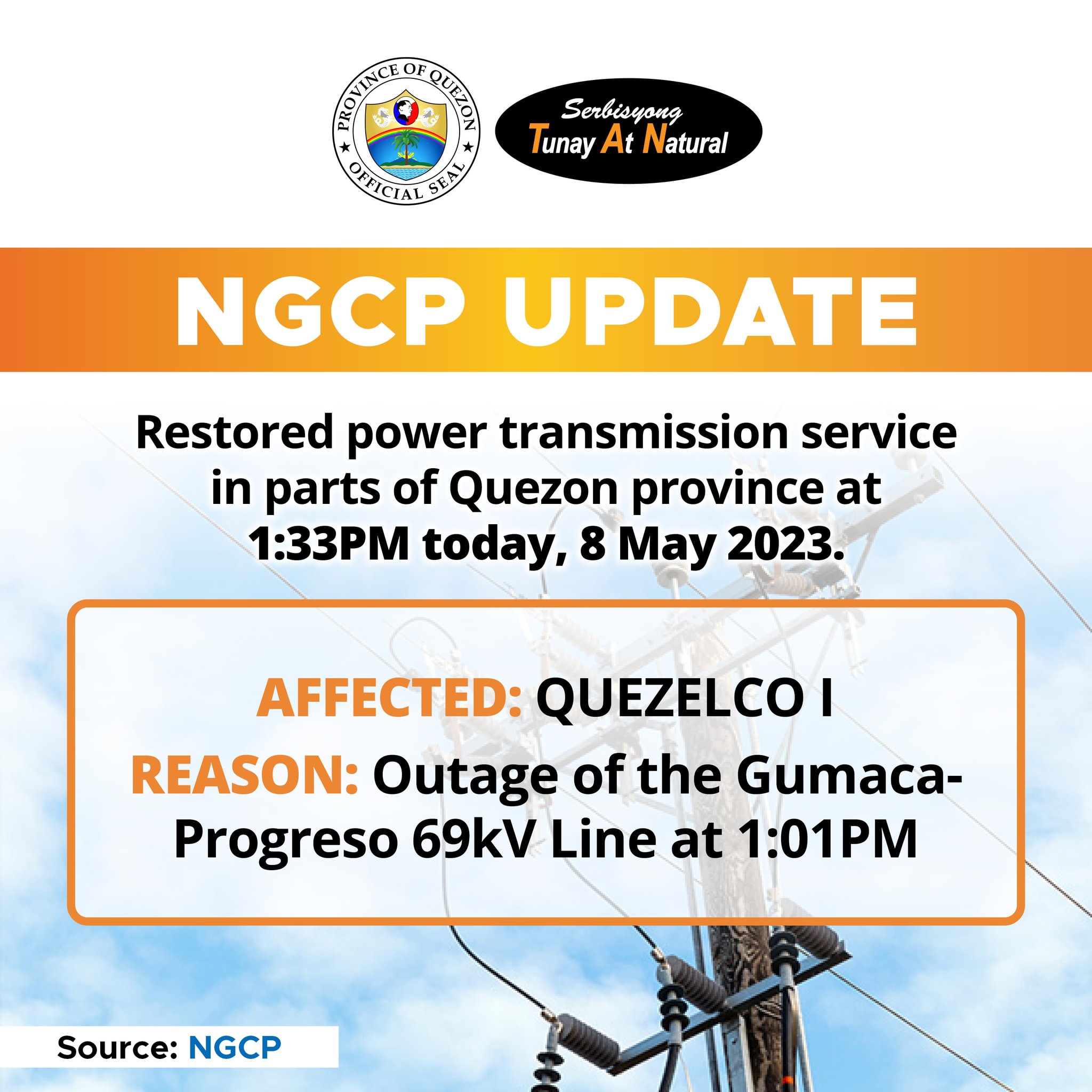 NGCP Advisory | 1:33pm May 08, 2023