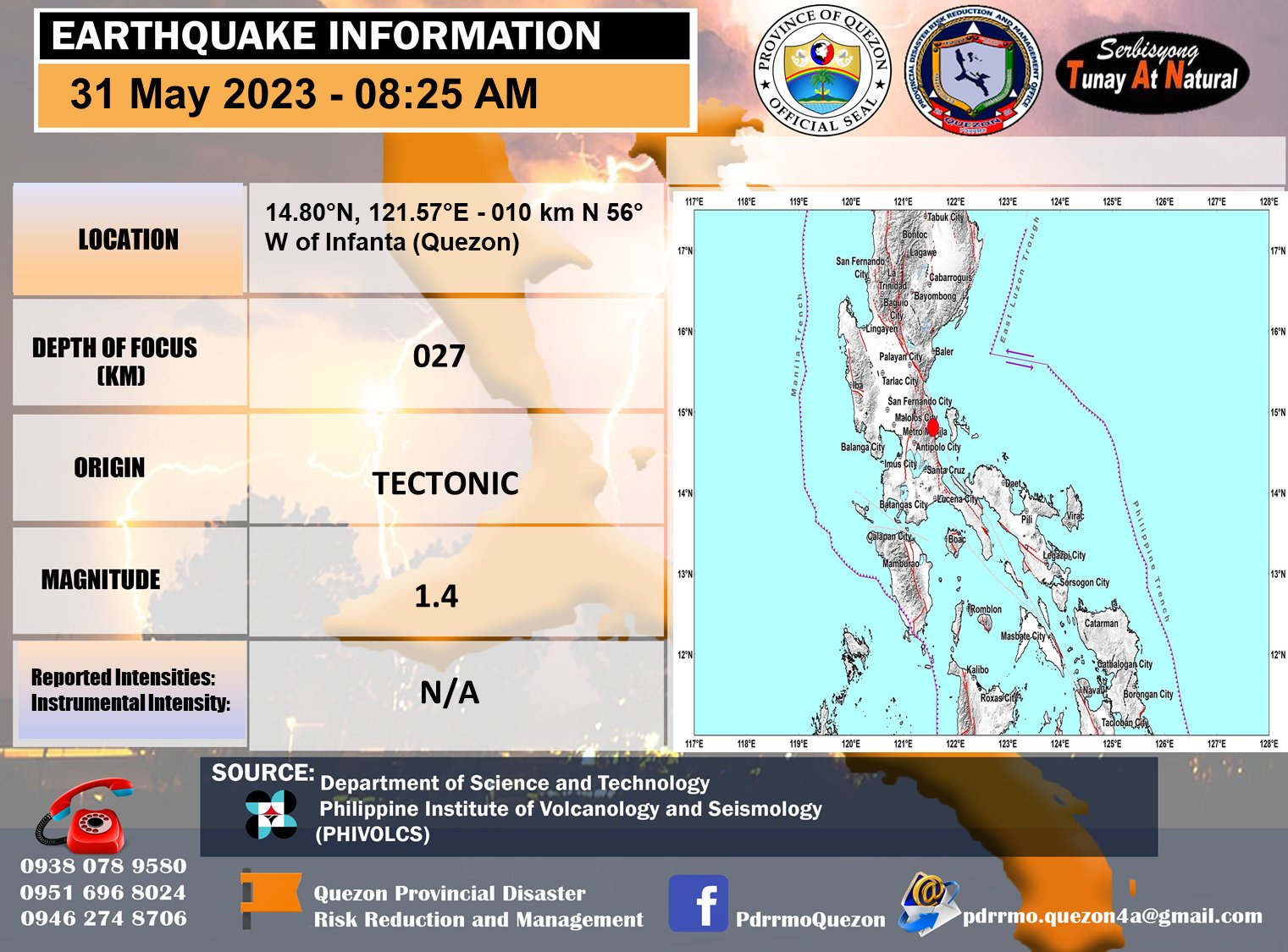 Earthquake Information No. 1 | 8:25am – May 31, 2023