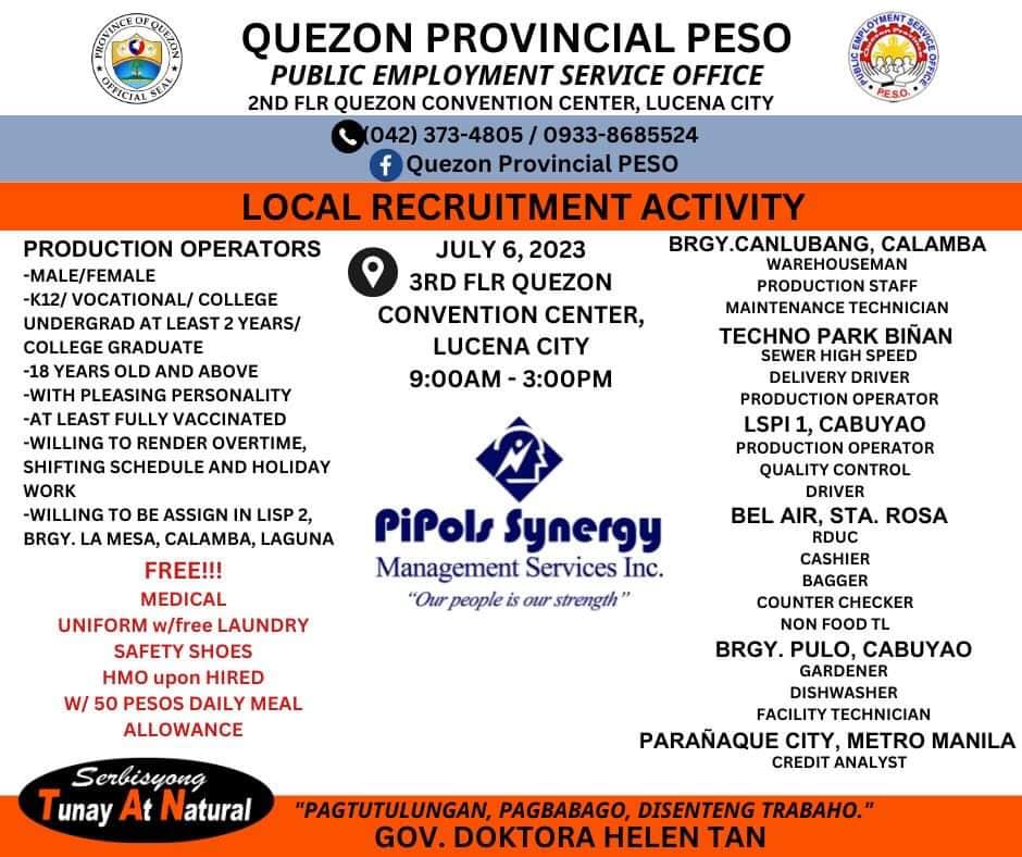 Local Recruitment Activity with PIPOLS Synergy Management Services Inc.