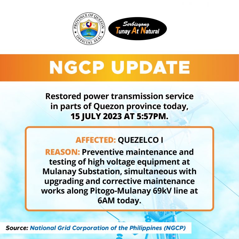 NGCP UPDATE | 5:57pm – July 15, 2023