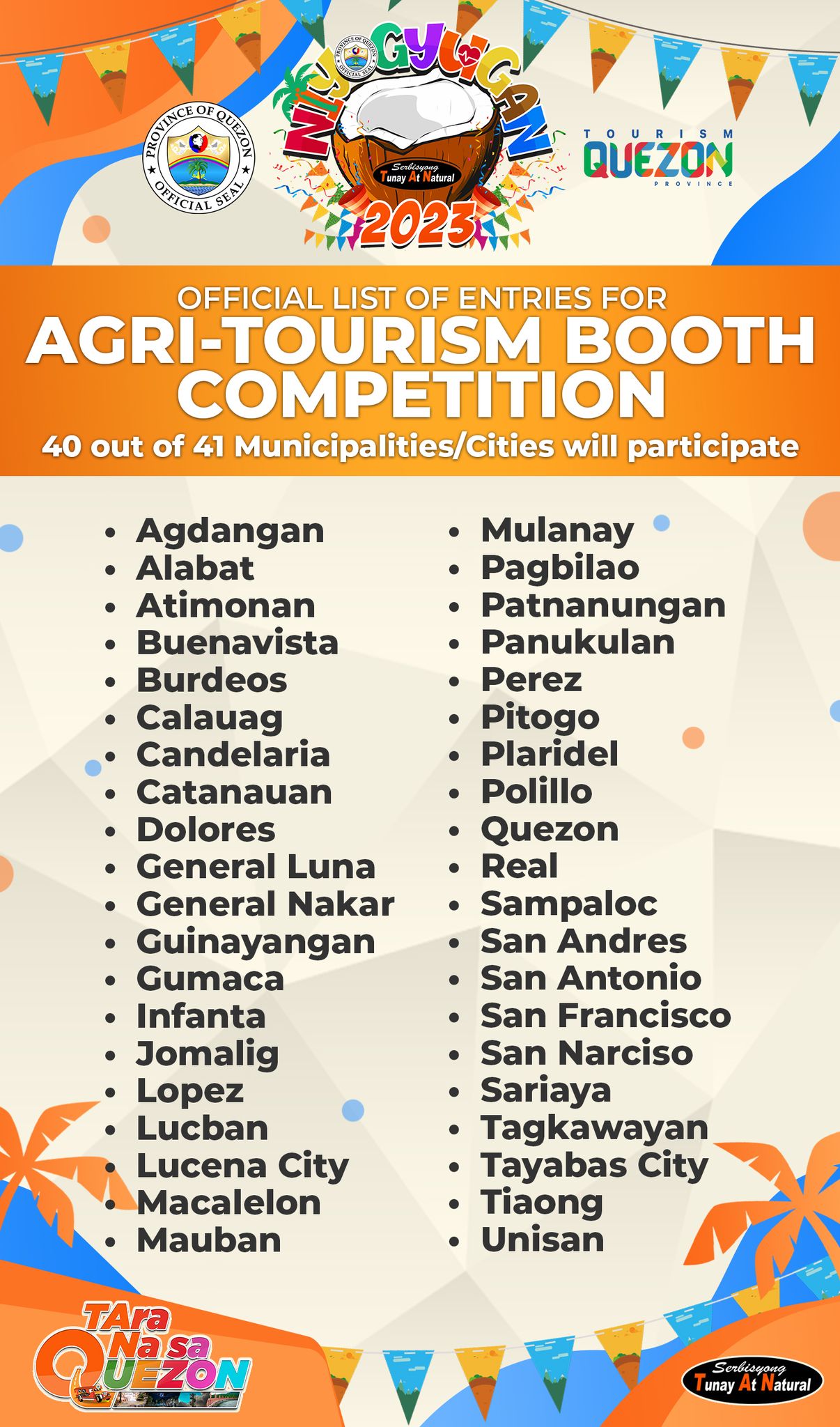 Official List of Entries for Agri-Tourism Booth Competition
