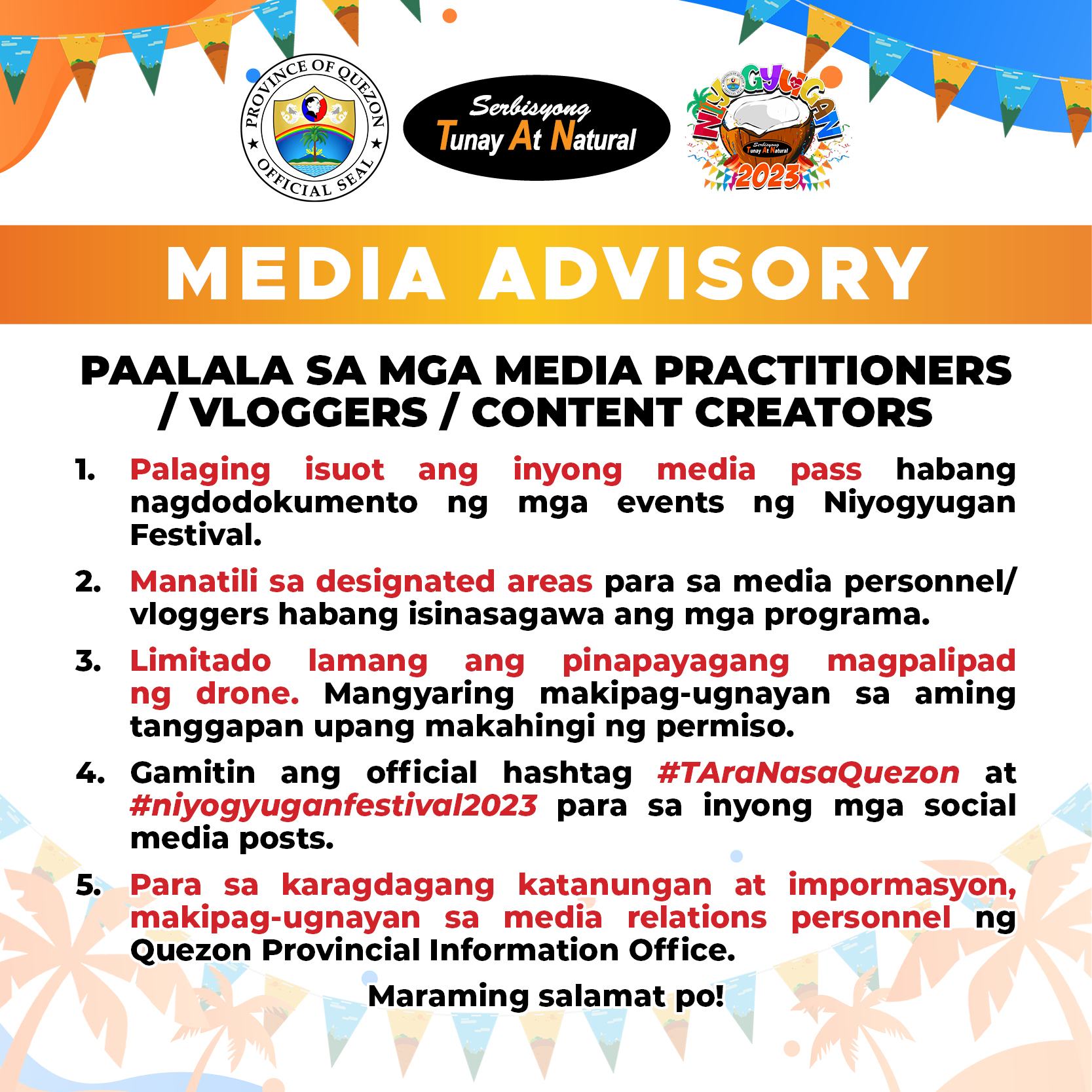 Media Advisory – Niyogyugan Festival