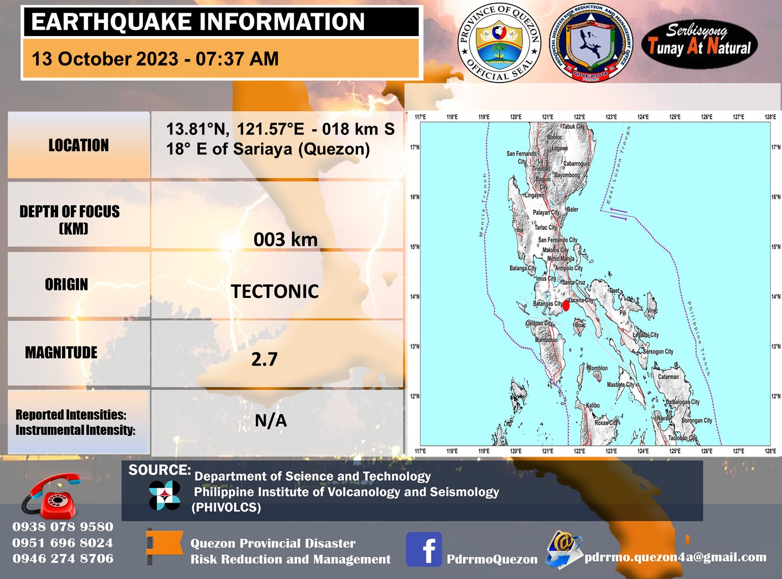 Earthquake Information No.1 | Date and Time: 13 October 2023 – 07:37 AM