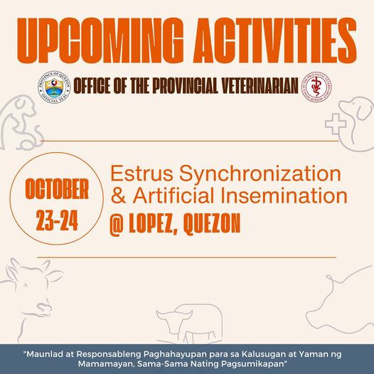 Upcoming Activities of the Office of the Provincial Veterinarian This Coming Week – October 22-28, 2023