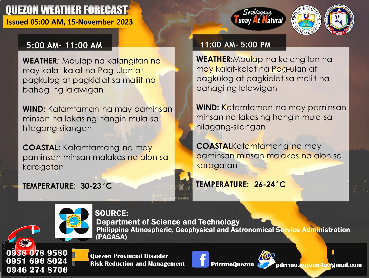 Quezon Weather Forecast | Issued at 5:00am – November 15, 2023