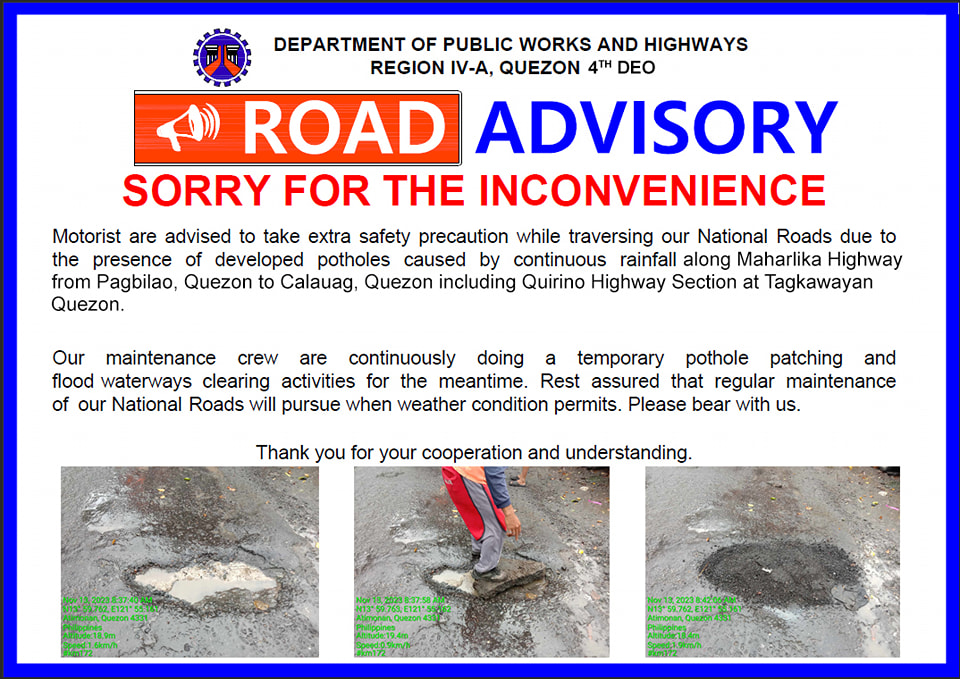 Road Advisory | November 15, 2023