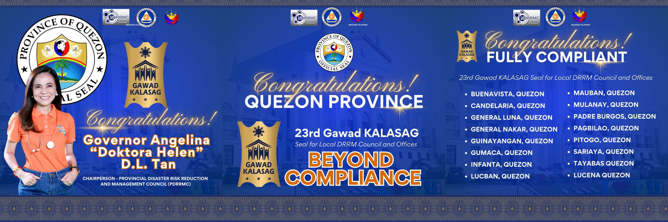 Congratulations! Quezon Province – 23rd Gawad Kalasag Seal for Local DRRMO Council and Offices Beyond Compliance