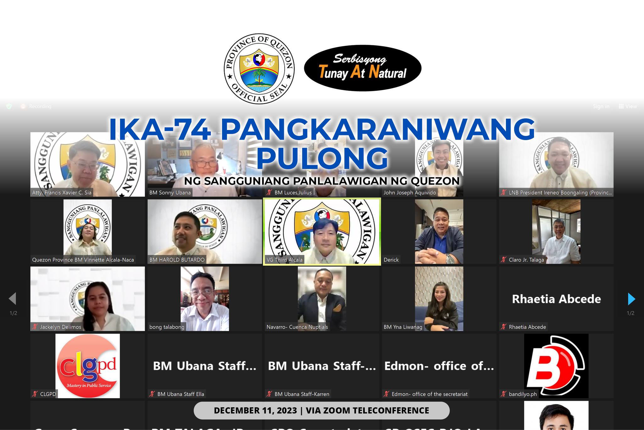 Ika-74 Pangkaraniwang Pulong ng Sangguniang Panlalawigan ng Quezon | December 11, 2023