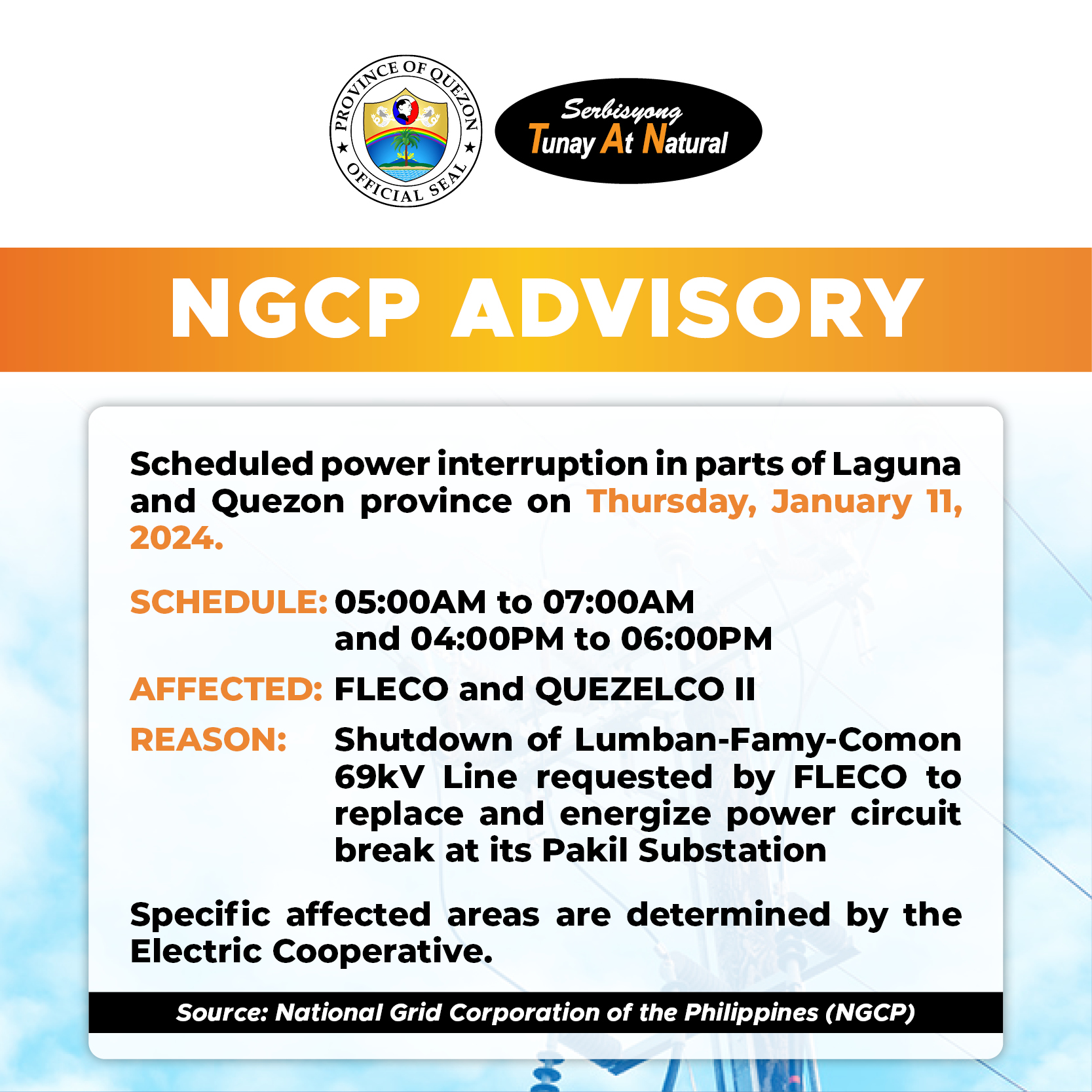 NGCP Advisory – January 11, 2924