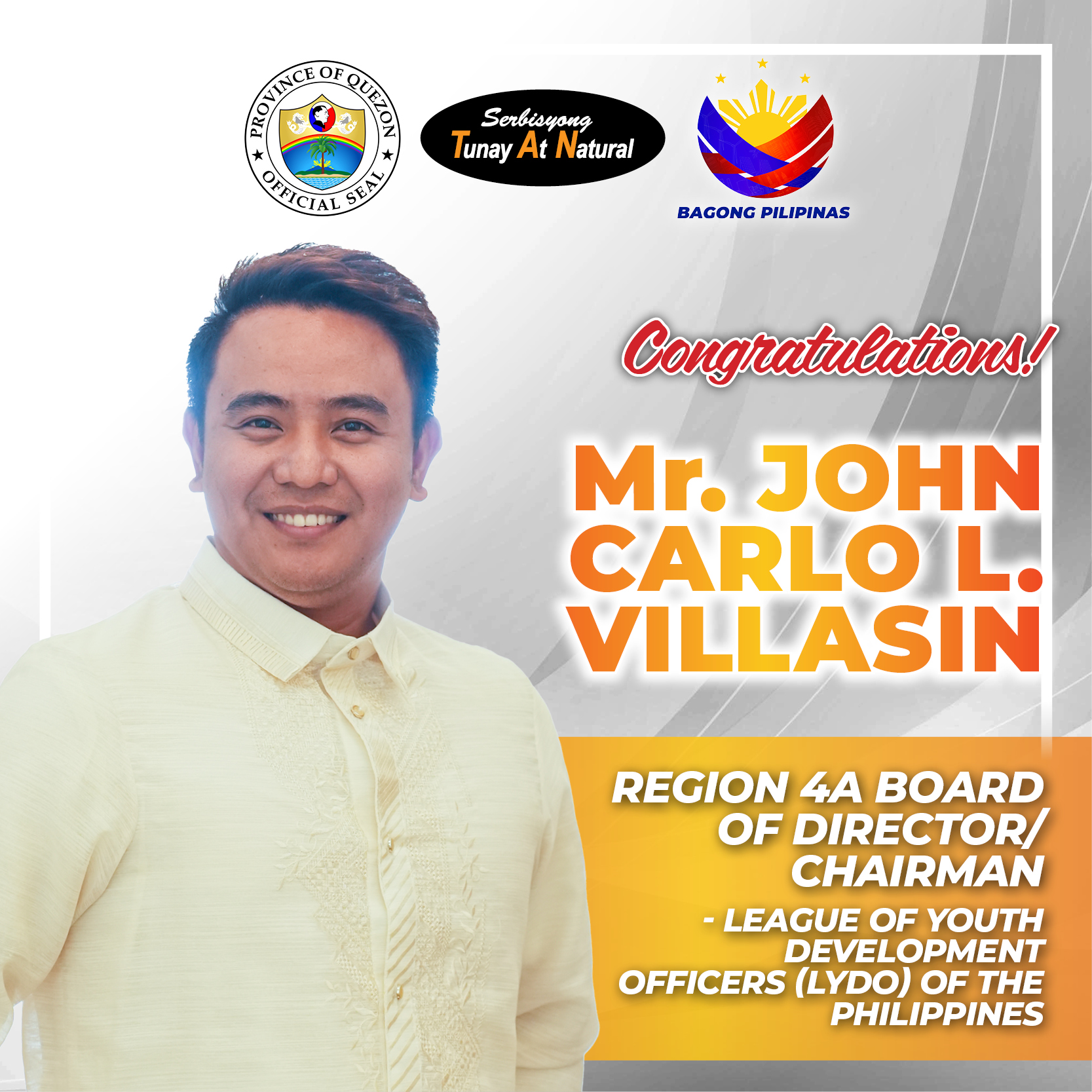 Congratulations to Mr. John Carlo L. Villasin