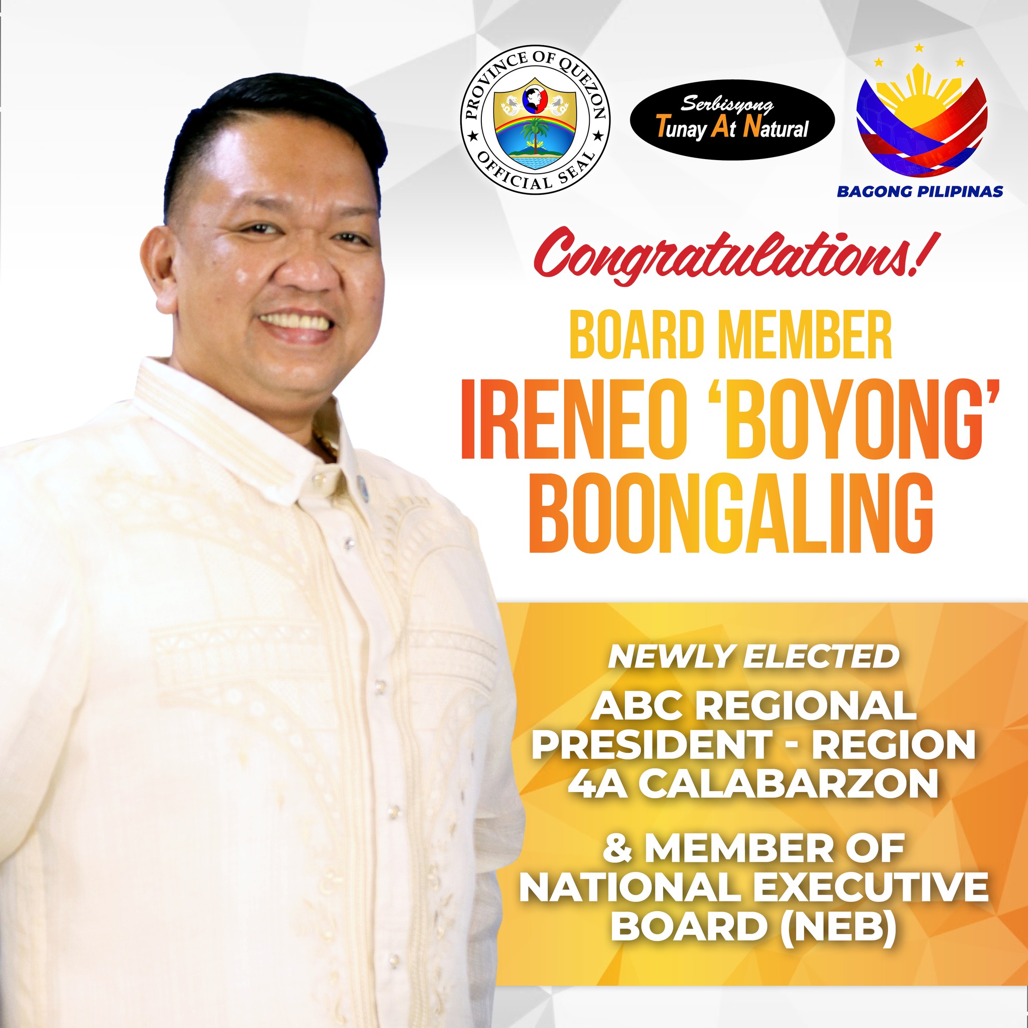 Congratulations, Board member Ireneo ‘Boyong’ Boongaling