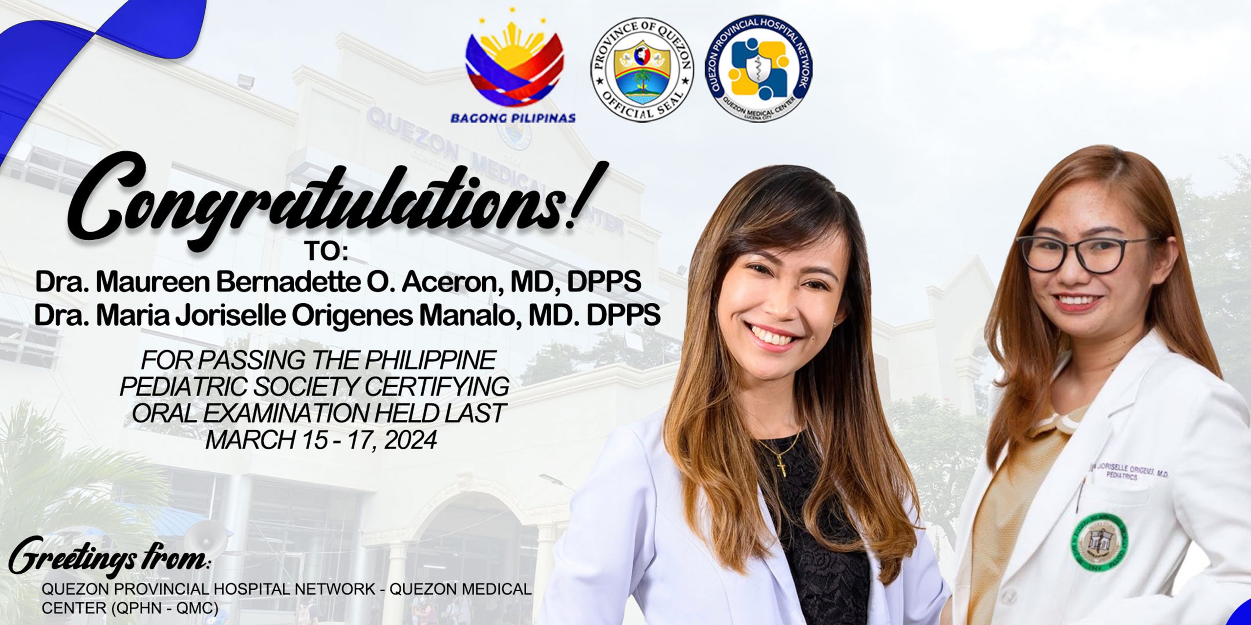 Congratulations to Dra. Maureen Bernadette O. Aceron, MD, DPPS & Dr. Maria Joriselle Origenes Manalo, MD, DPPS