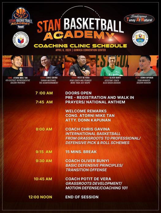 STAN Basketball Academy Coach Clinic Schedule