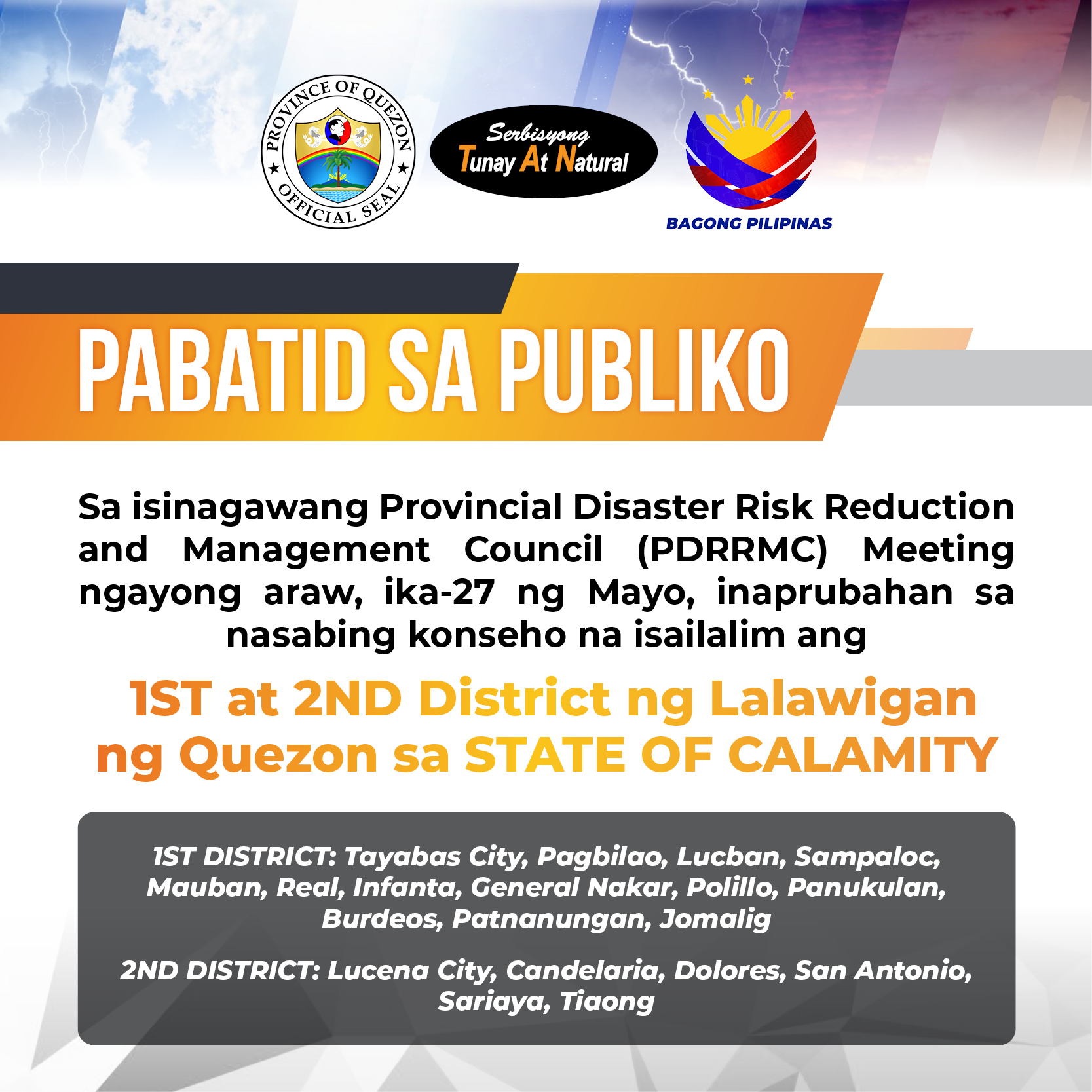 PABATID SA PUBLIKO – Sa isinagawang Provincial Disaster Risk Reduction and Management Council Meeting | May 27, 2024