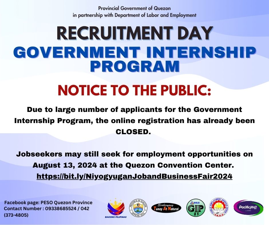 Recruitment Day Government Intership Program – Notice to the Public