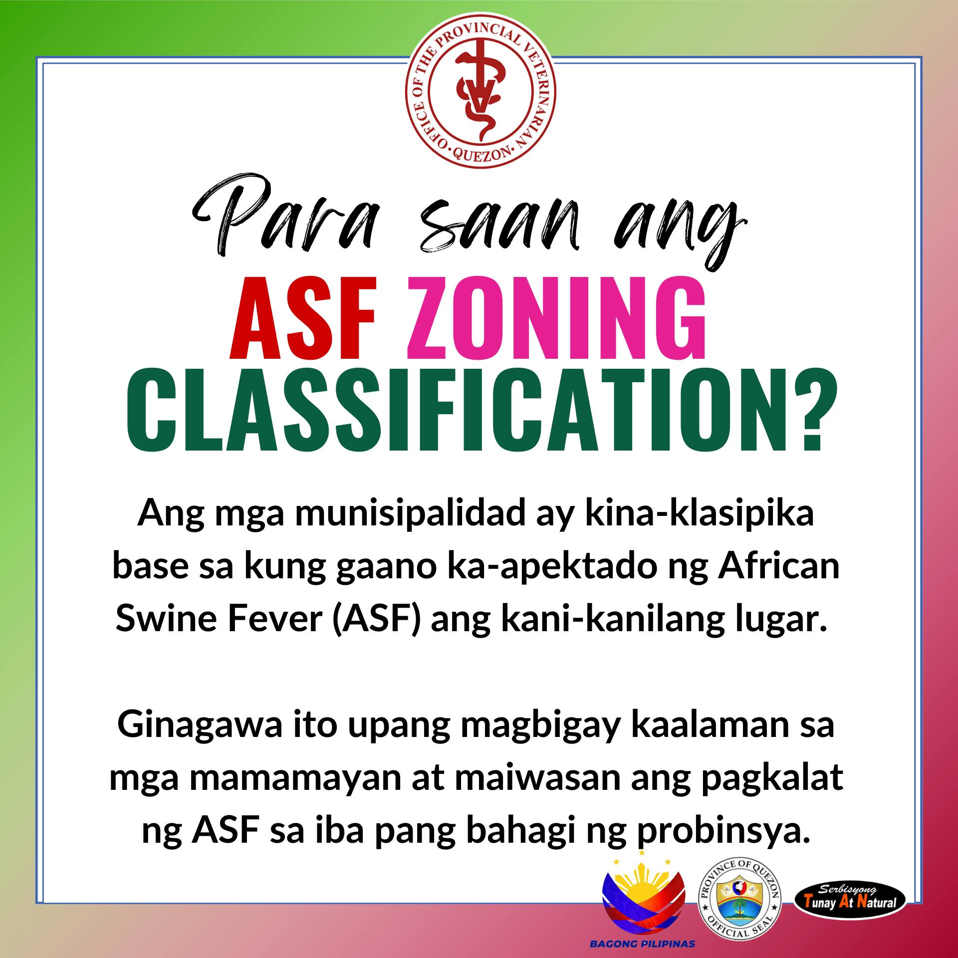 Para Saan ang ASF Zoning  Classification?