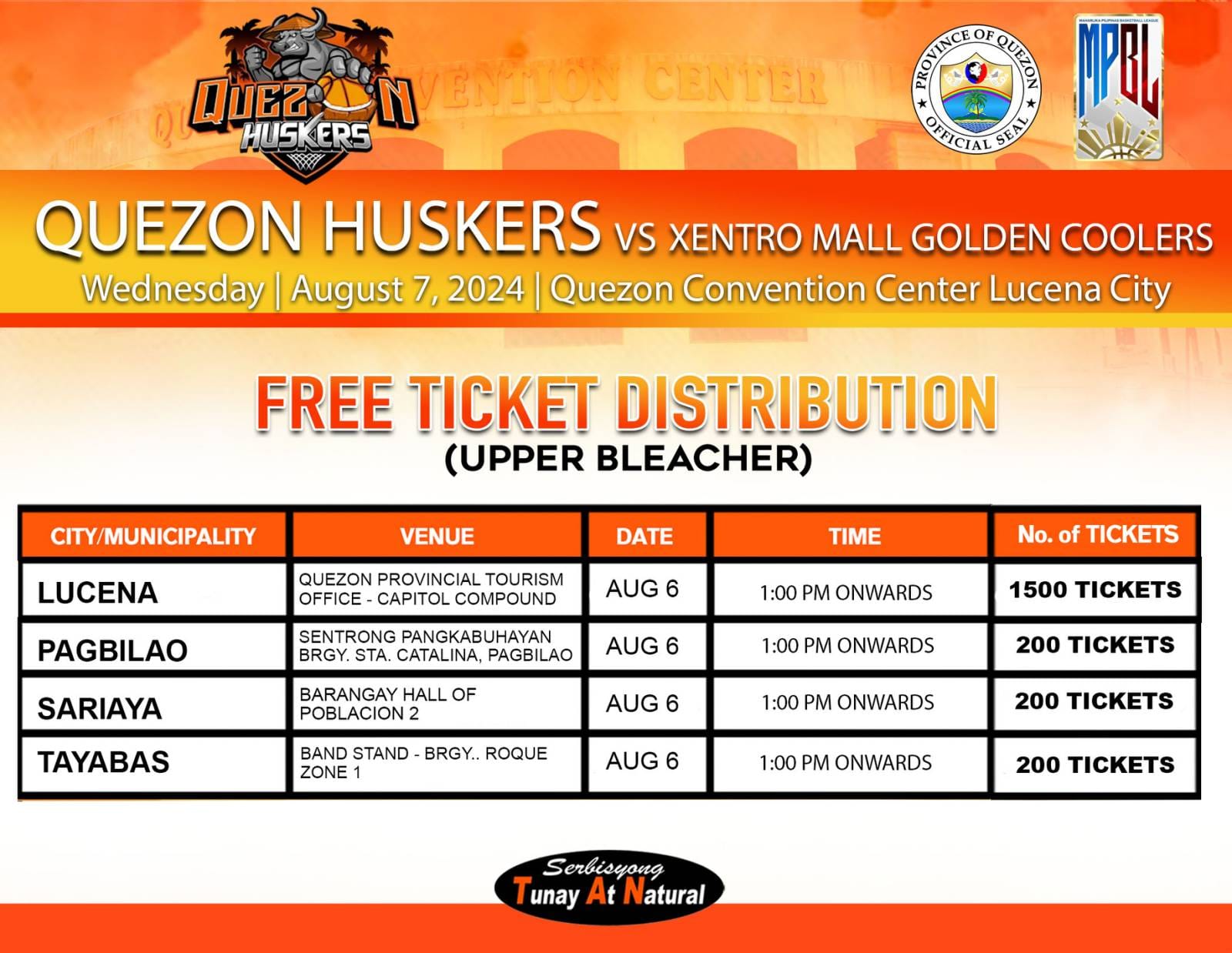 Quezon Huskers vs. Xentro Mall Golden Coolers Free Ticket Distribution