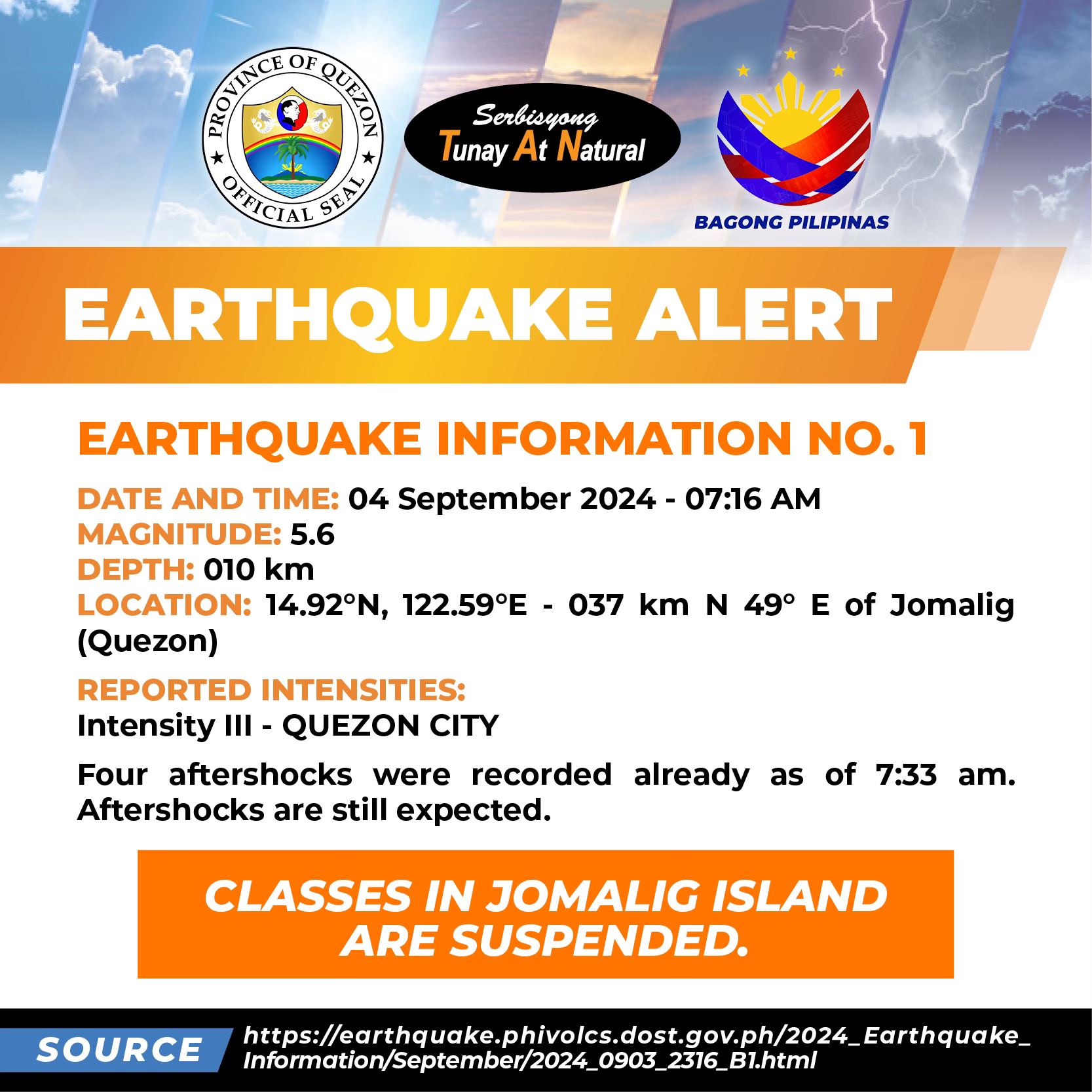 Earthquake Information No.1 Date and Time: 04 September 2024 – 07:16 AM