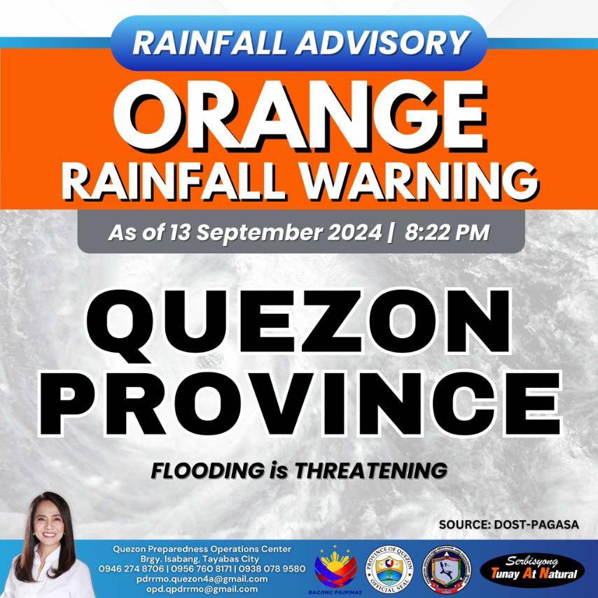 Heavy Rainfall Warning No. 1 #NCR_PRSD Issued at: 8:22 PM, 13 September 2024(Friday)