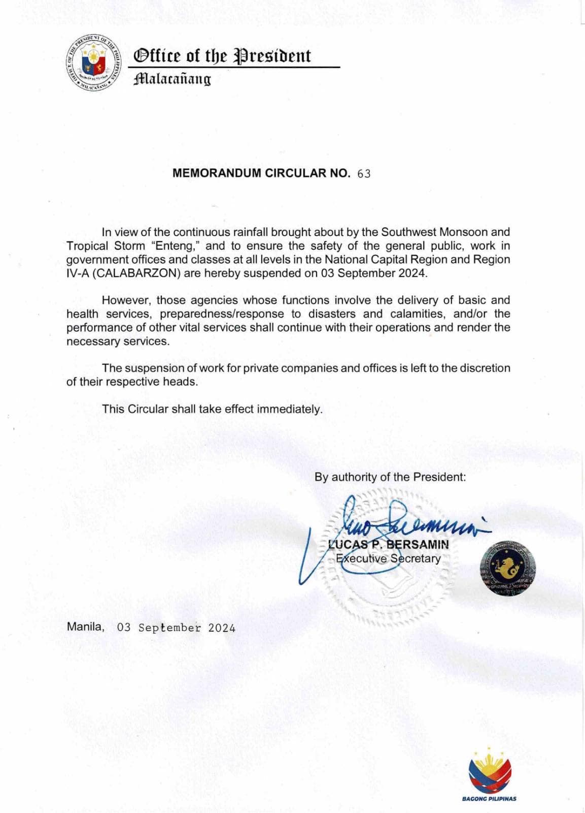 Memorandum Circular No. 63