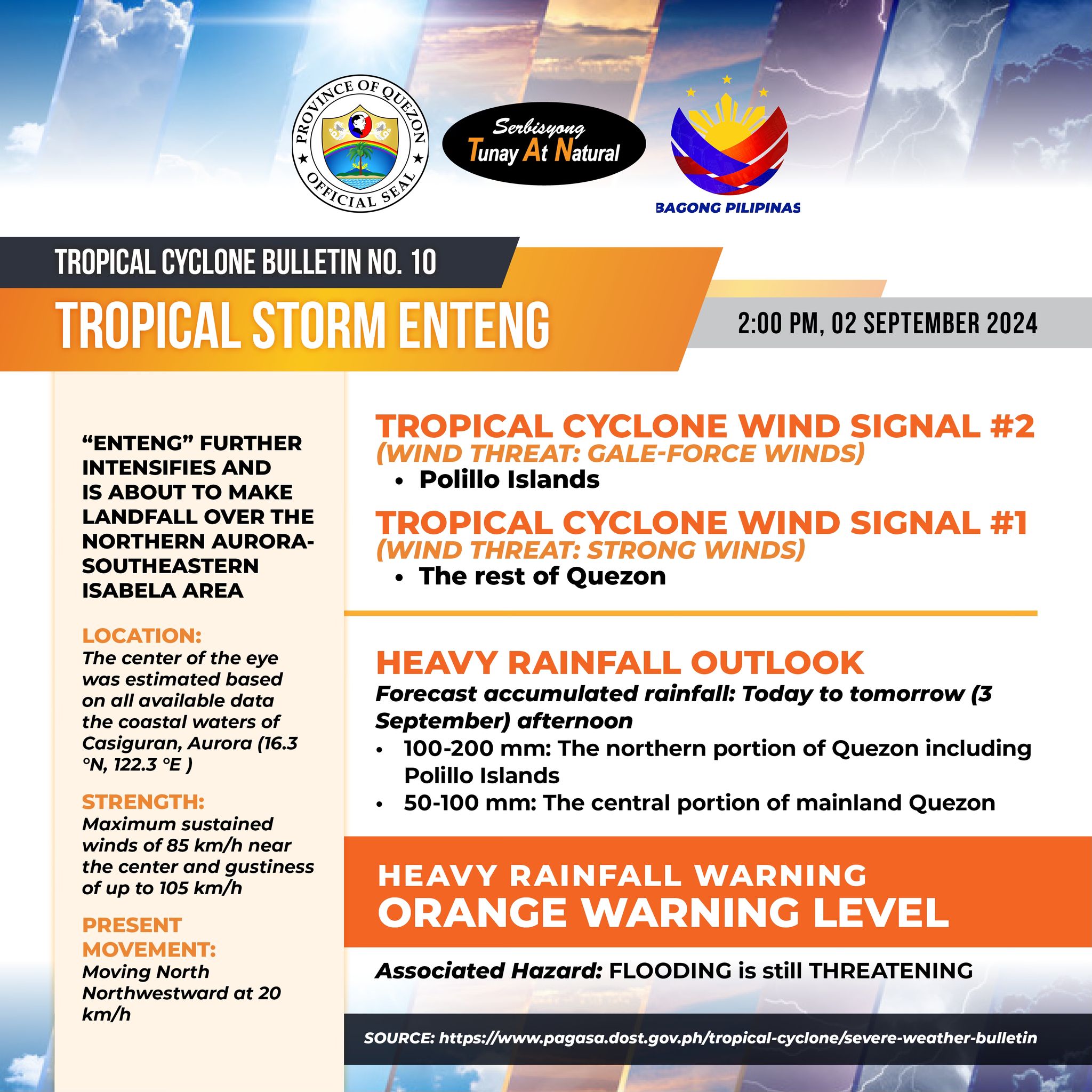 TROPICAL CYCLONE BULLETIN NR. 10 Tropical Storm EntengPH Issued at 2:00 PM, 02 September 2024