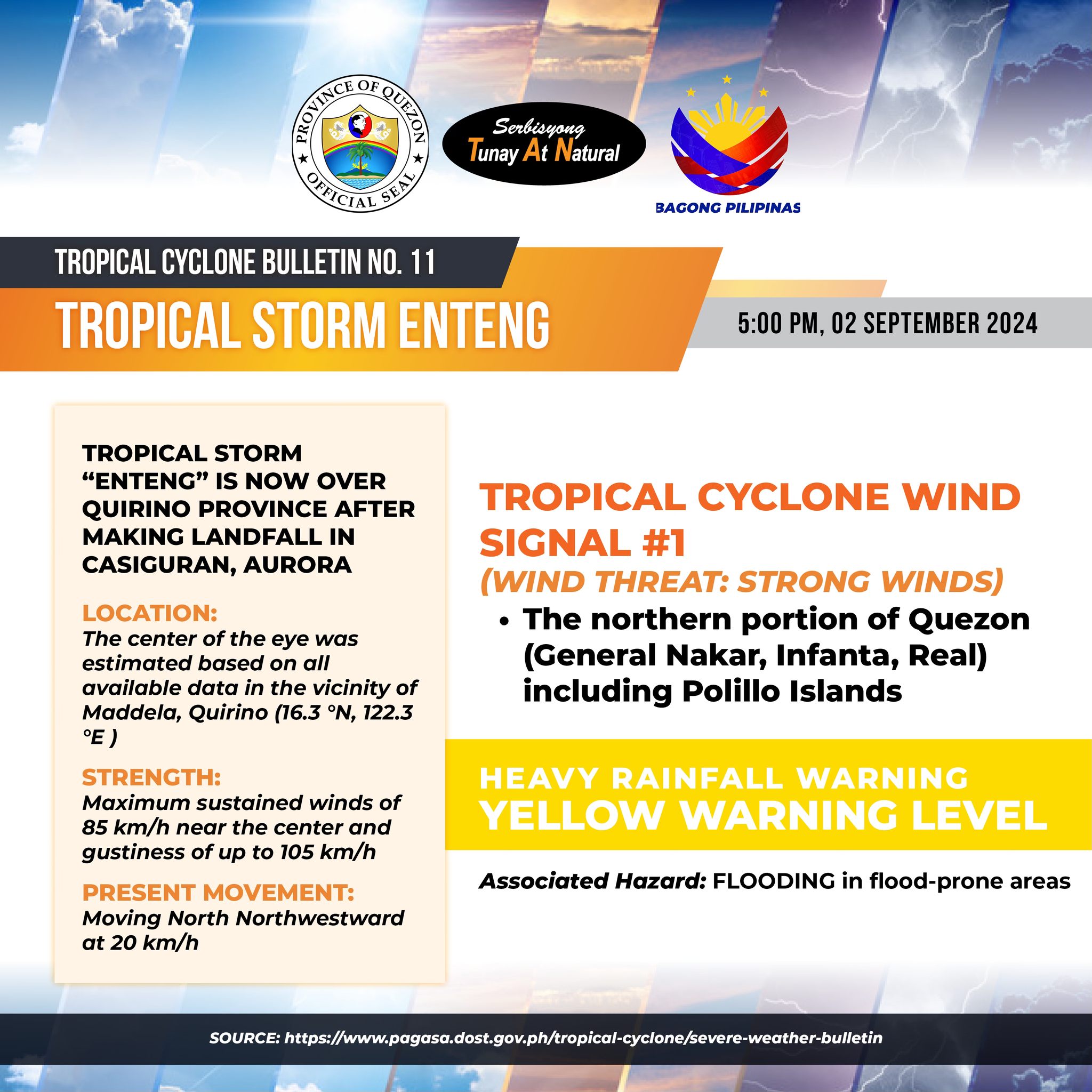 TROPICAL CYCLONE BULLETIN NR. 11 Tropical Storm EntengPH Issued at 5:00 PM, 02 September 2024