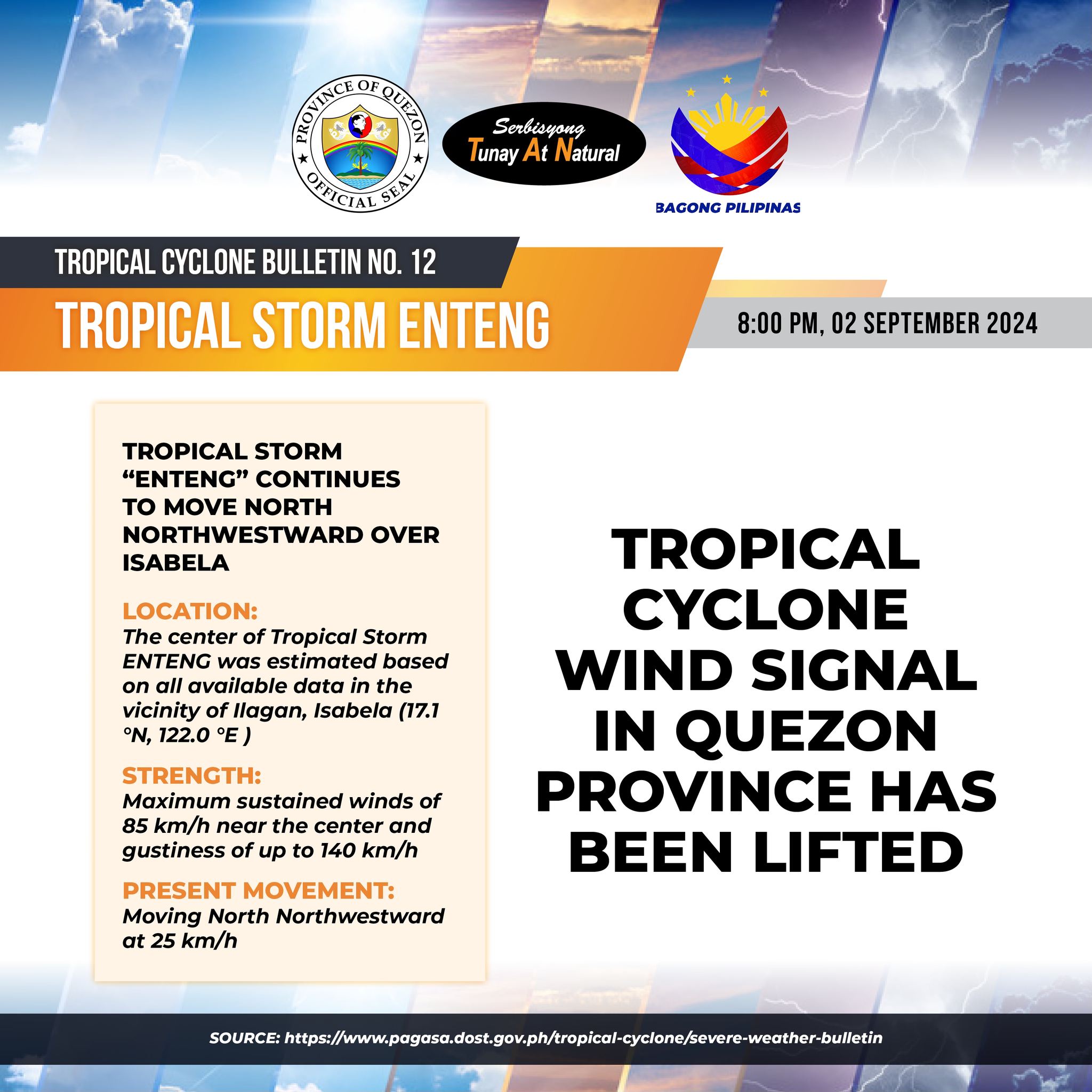 TROPICAL CYCLONE BULLETIN NR. 12 Tropical Storm EntengPH Issued at 8:00 PM, 02 September 2024