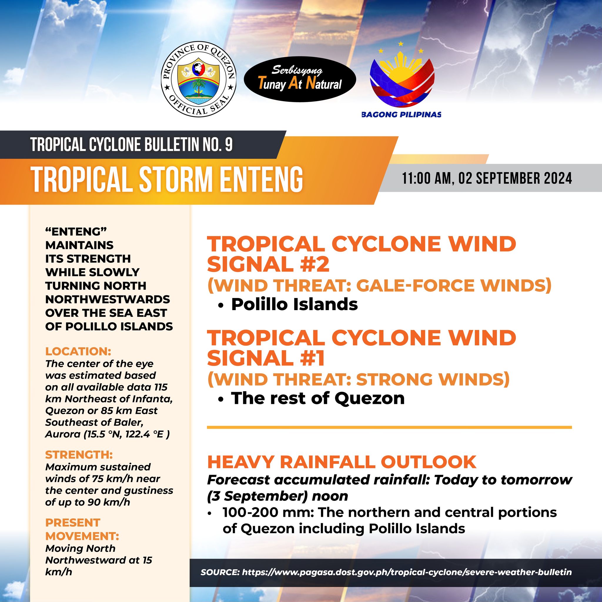 TROPICAL CYCLONE BULLETIN NR. 9 Tropical Storm EntengPH Issued at 11:00 AM, 02 September 2024