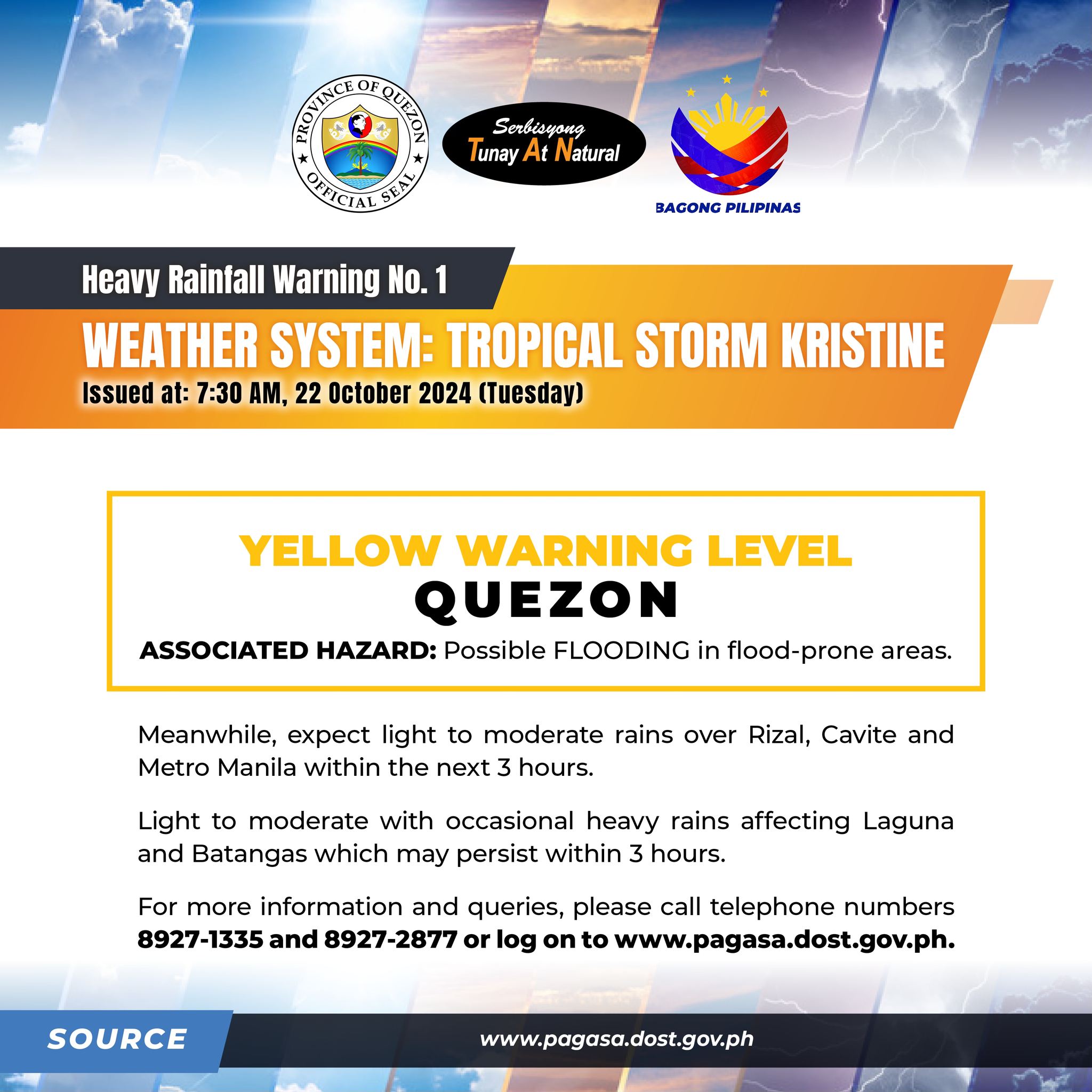 Heavy Rainfall Warning No. 1 | October 22, 2024