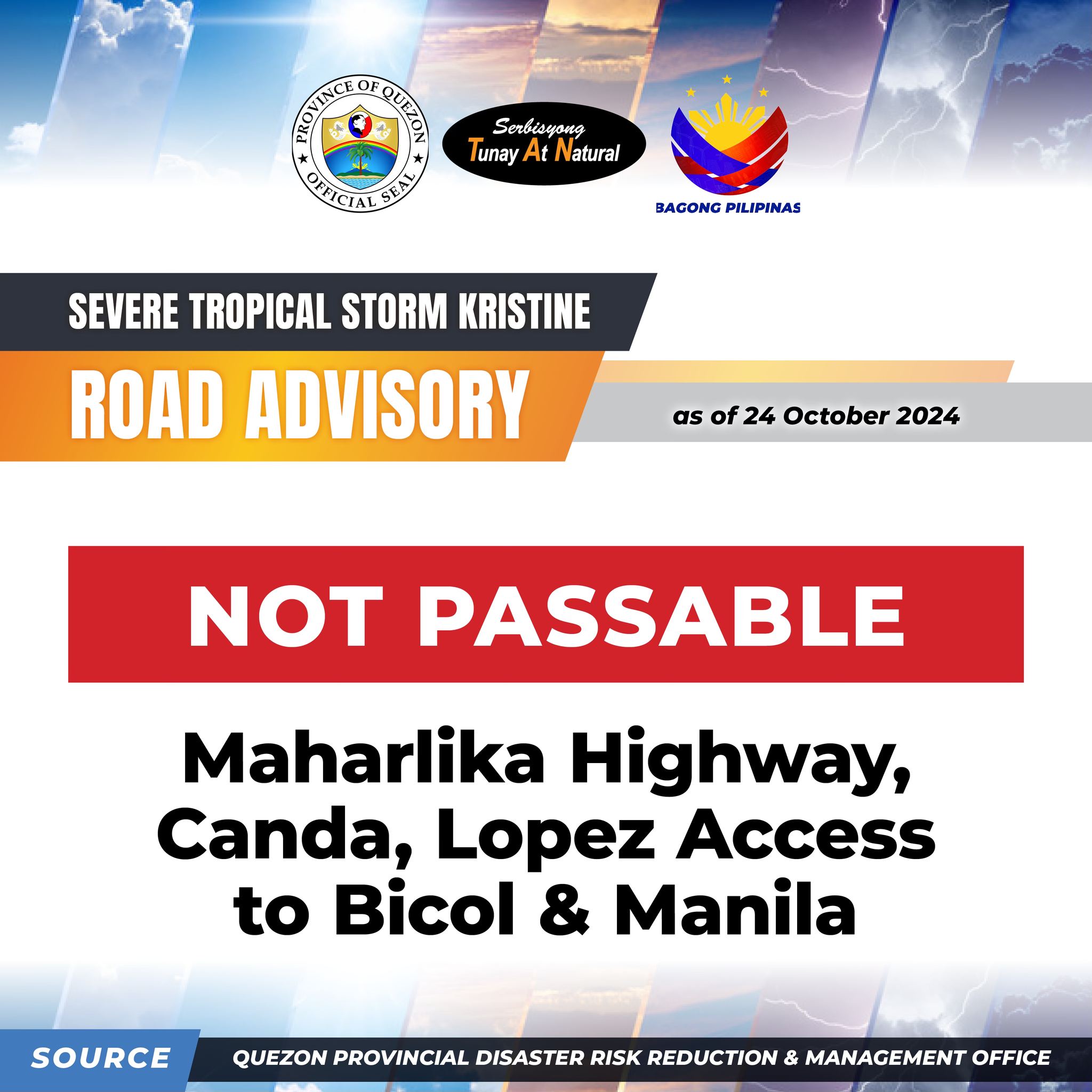 Severe Tropical Storm Kristine ROAD ADVISORY as of 24 October 2024