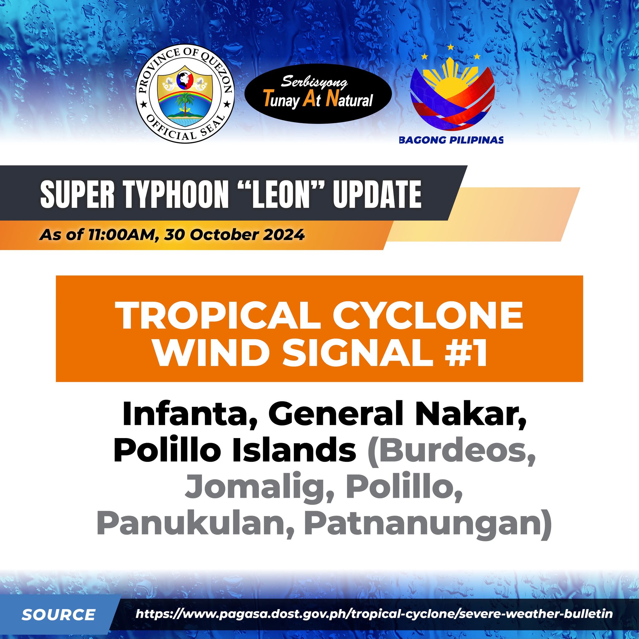 Tropical Cyclone Bulletin #15 Super Typhoon “Leon” Issued at 11:00 am, 30 October 2024