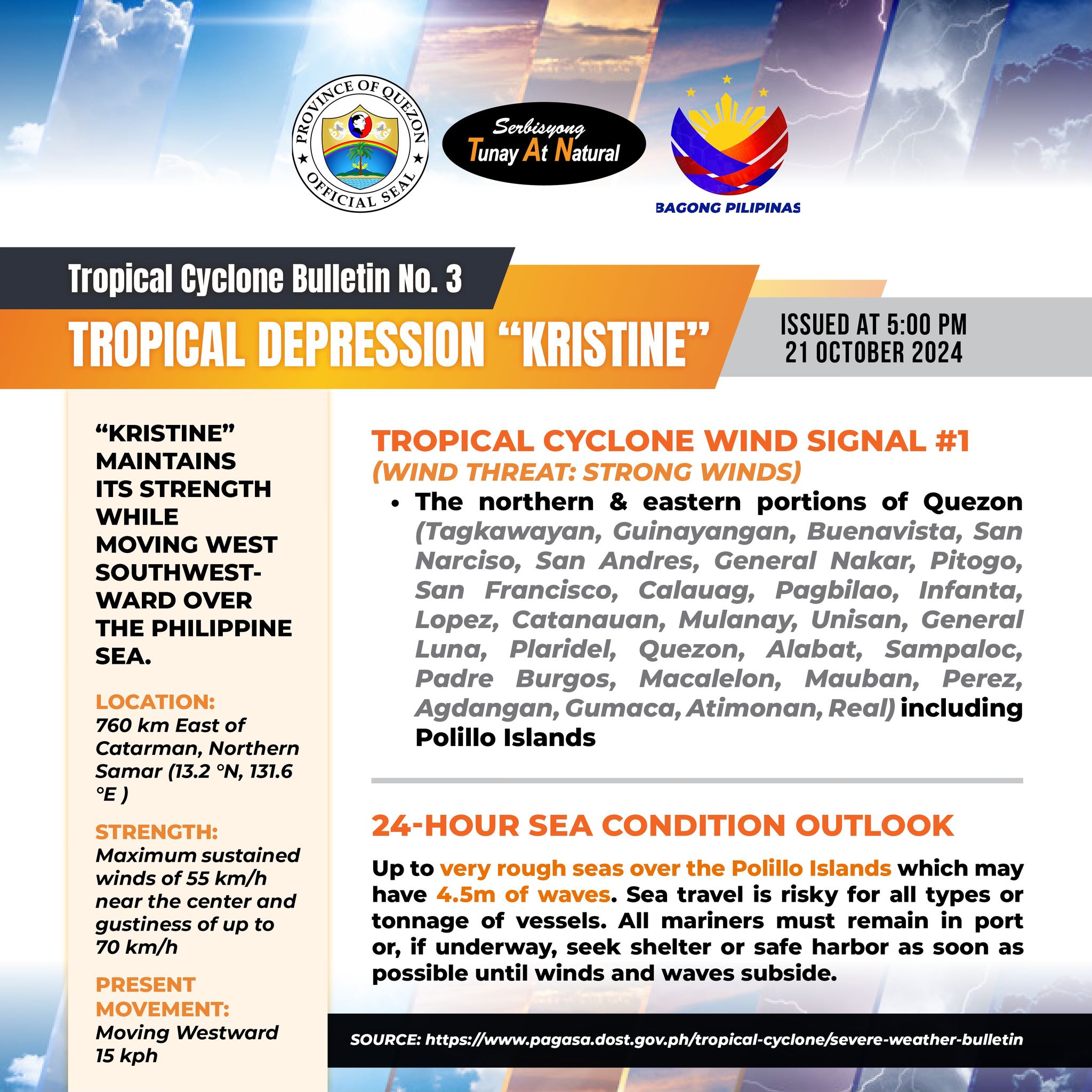 Tropical Cyclone Bulletin #3, Tropical Depression “Kristine” | October 21, 2024