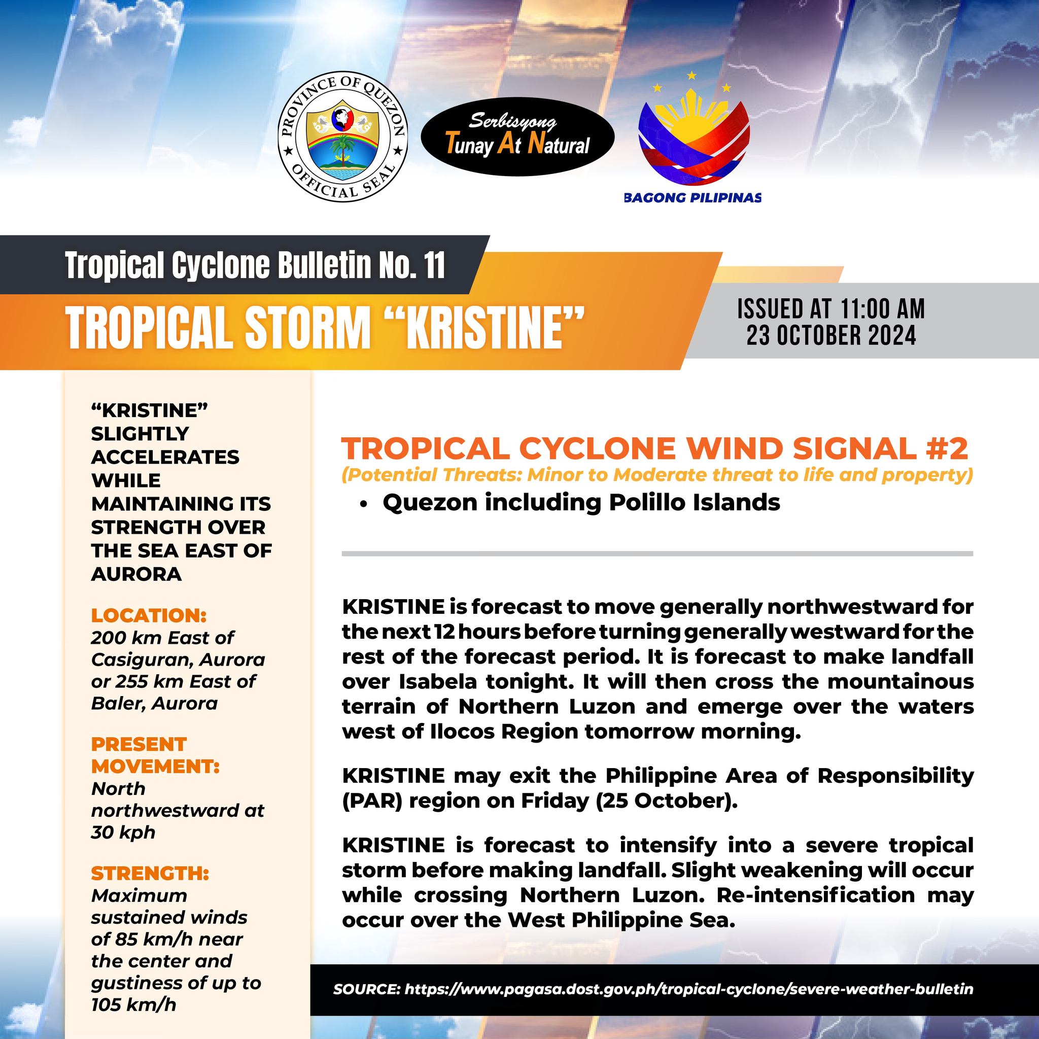 Tropical Cyclone Bulletin No. 11 TROPICAL STORM “KRISTINE” Issued at 11:00 am | 23 October 2024