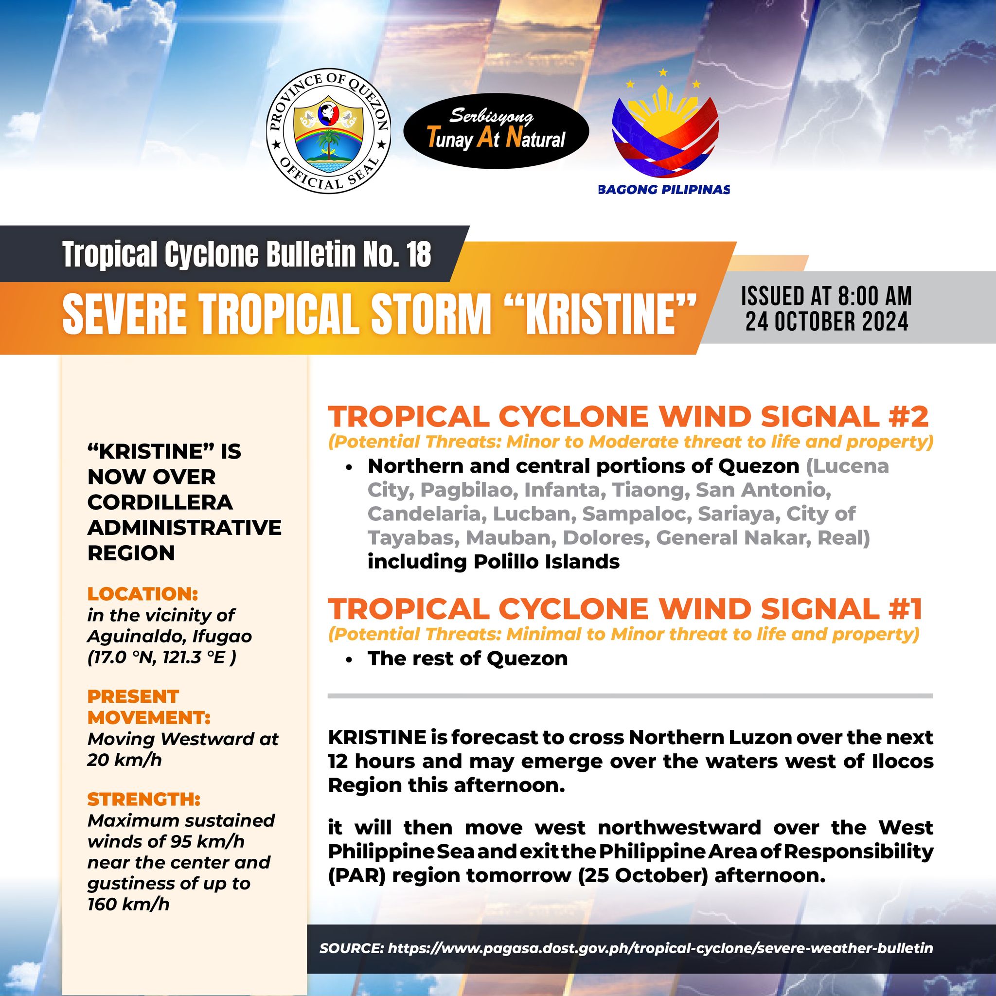 Tropical Cyclone Bulletin No. 18 SEVERE TROPICAL STORM “KRISTINE” Issued at 8:00 am, 24 October 2024