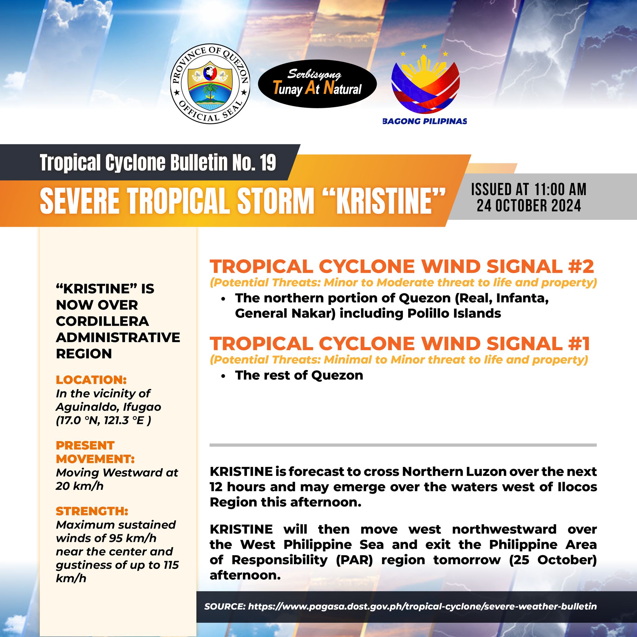 Tropical Cyclone Bulletin No. 19 Severe Tropical Storm “Kristine” Issued at 11:00 am, 24 October 2024