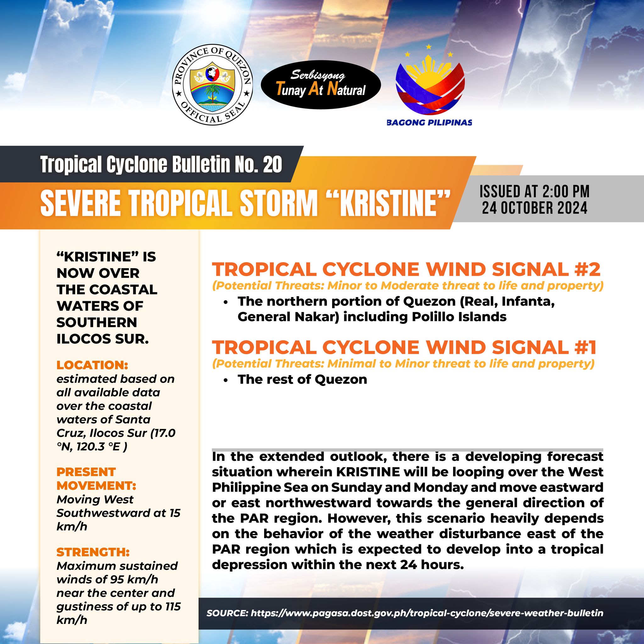 Tropical Cyclone Bulletin No. 20 Severe Tropical Storm “Kristine” Issued at 20:00 pm, 24 October 2024