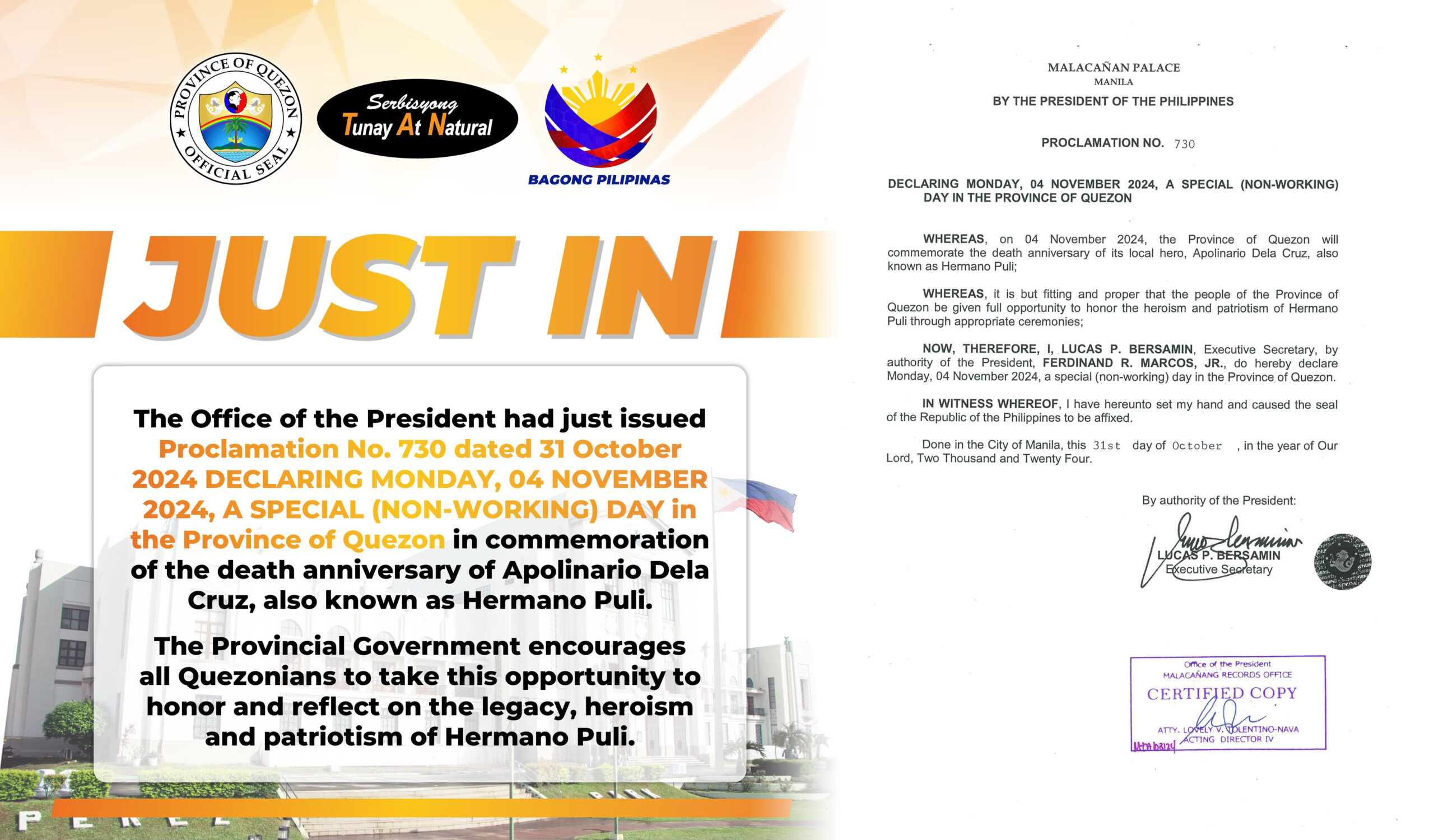 The Office of the President had just issued Proclamation No. 730 | October 31, 2024