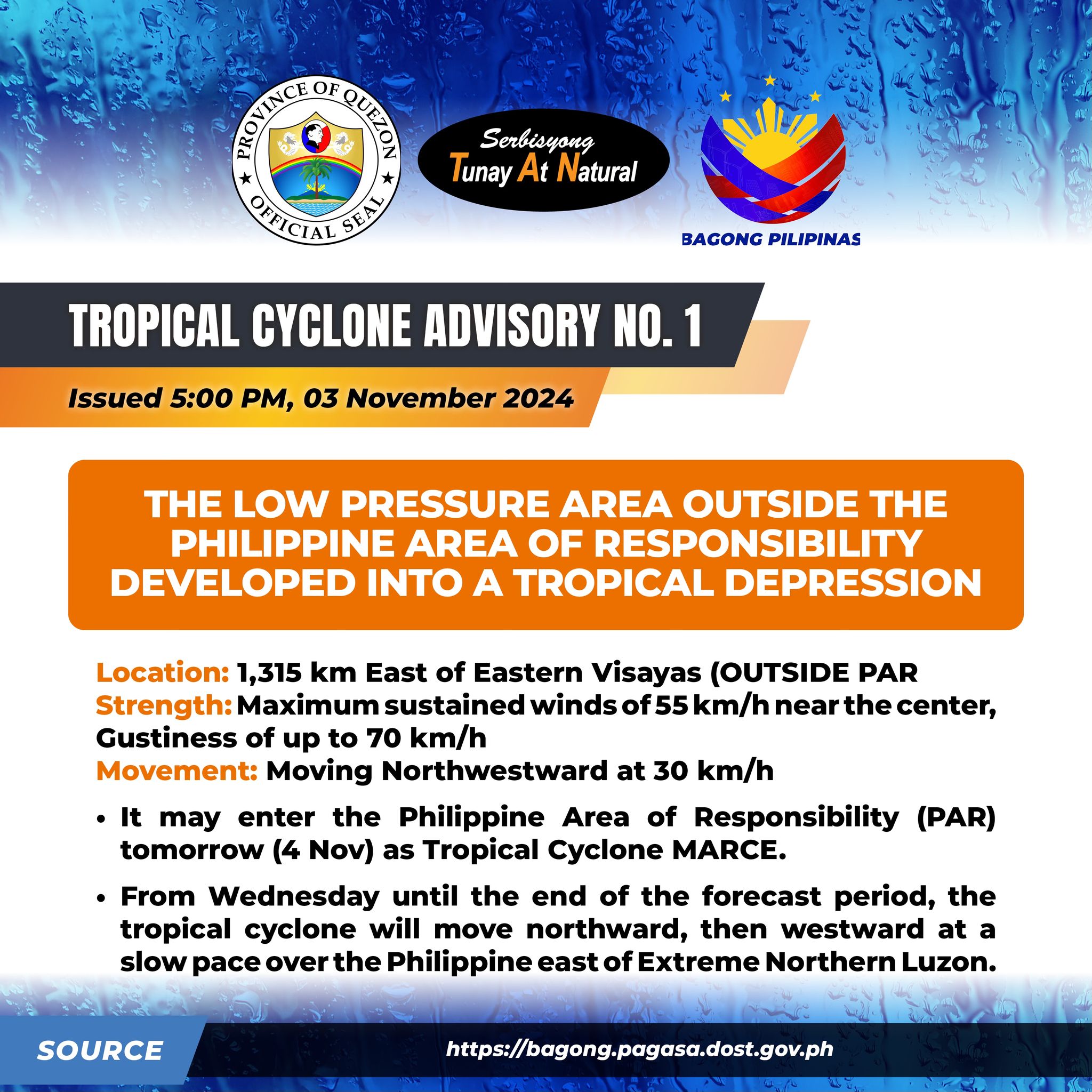 TROPICAL CYCLONE ADVISORY NR. 1 | November 3, 2024