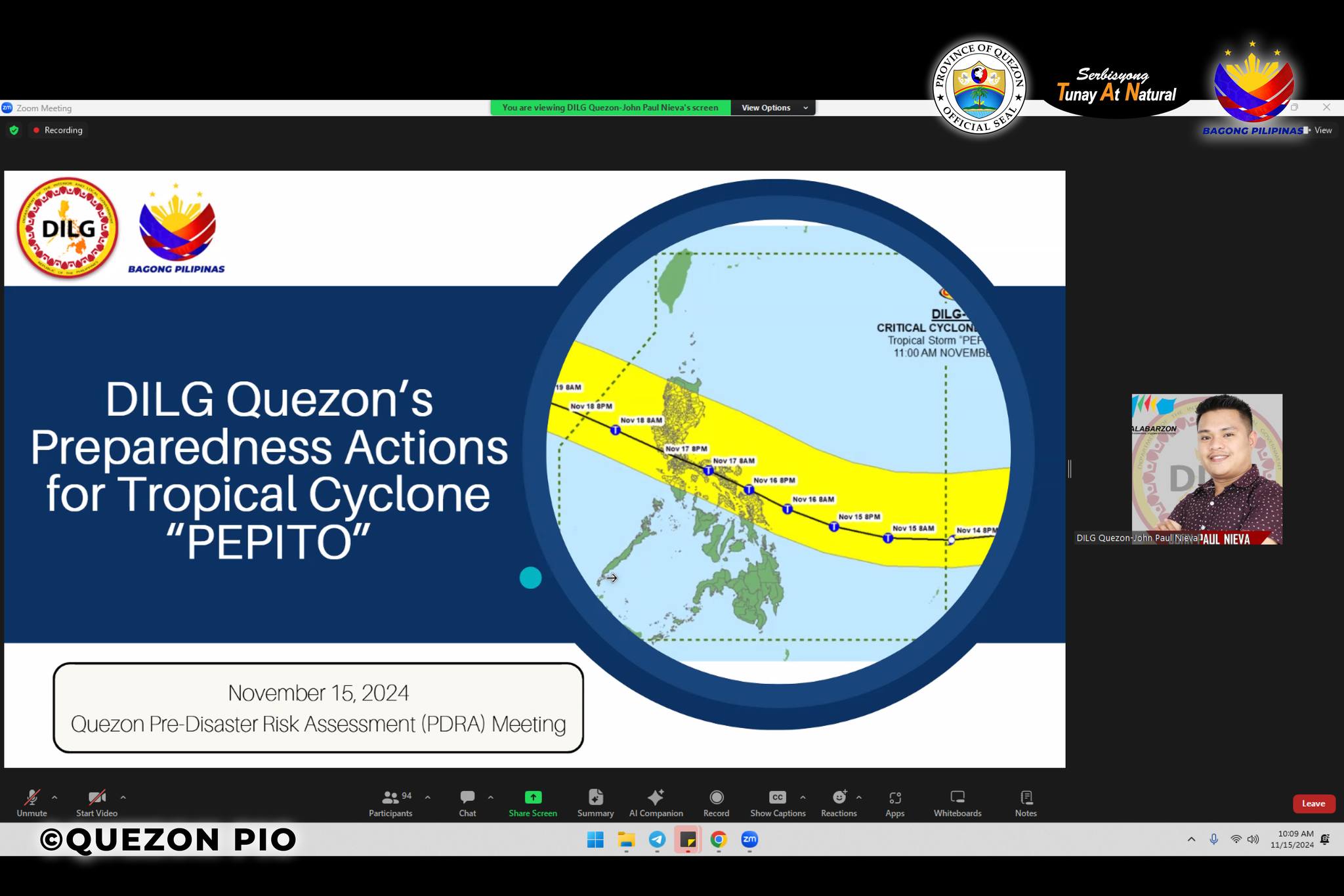 DILG Quezon’s Preparedness Actions for Tropical Cyclone “Pepito” | November 15, 2024