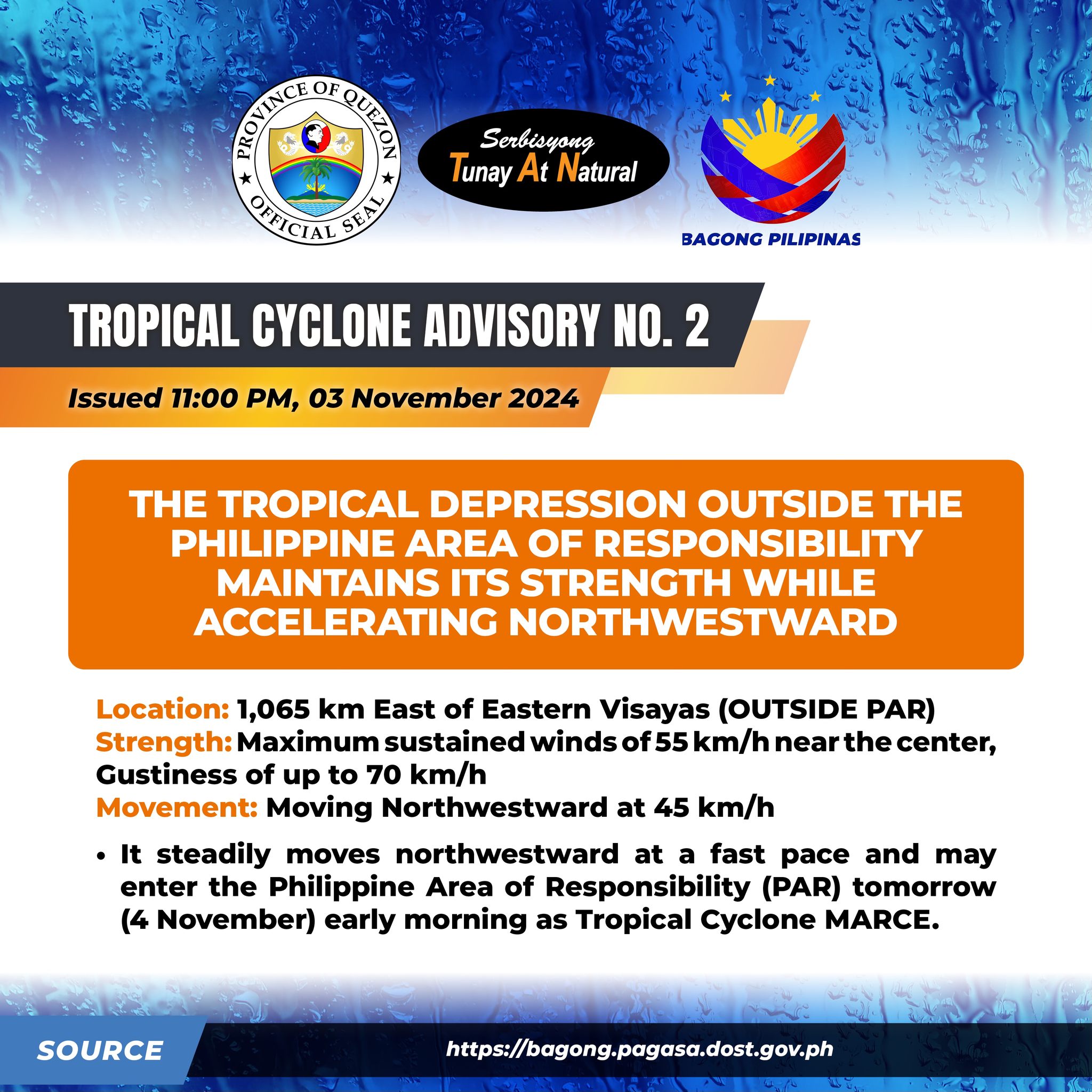 TCA #2 Tropical Depression 11:00 PM, 03 November 2024