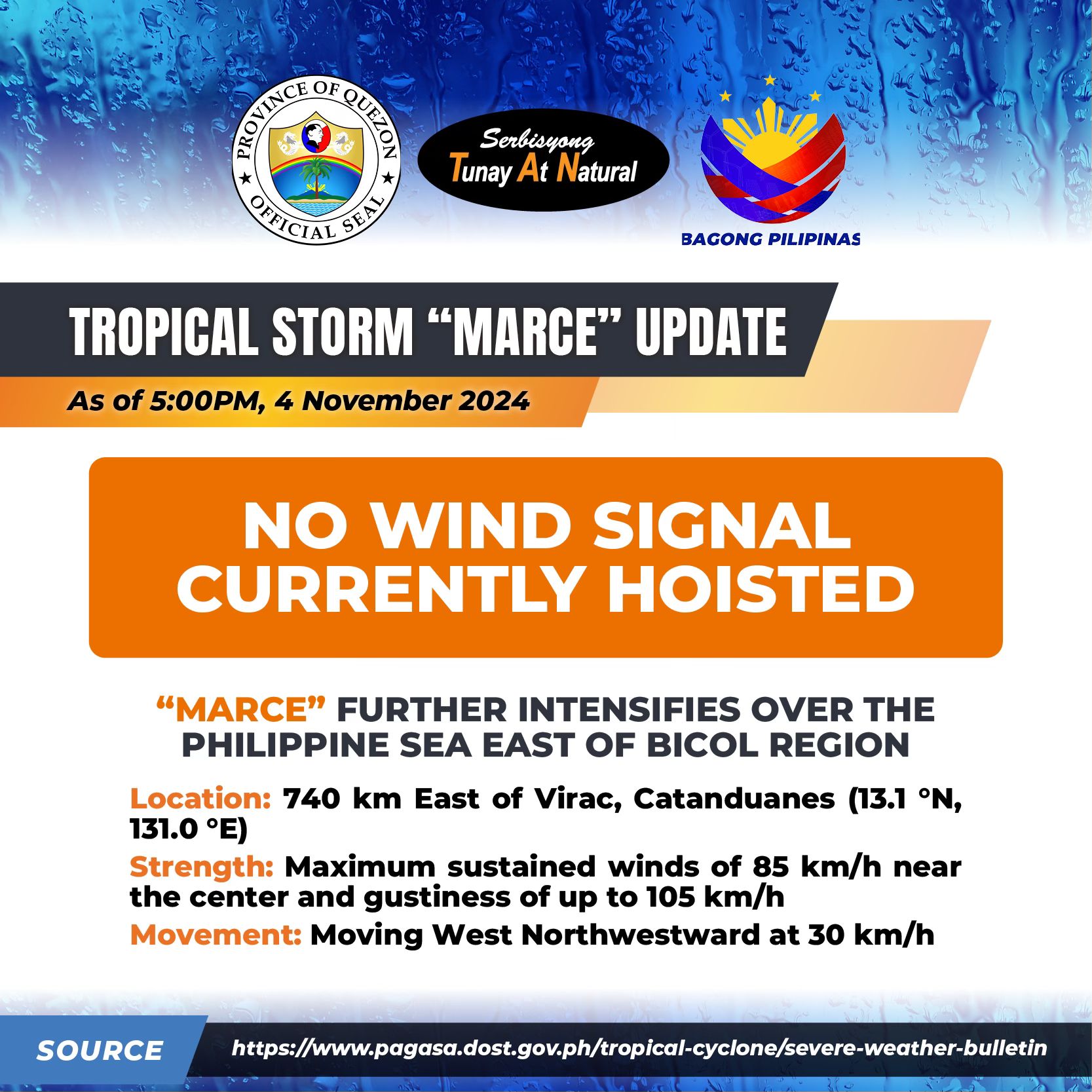 TCB #3 Tropical Storm #MarcePH (YINXING) 5:00 PM, 04 November 2024