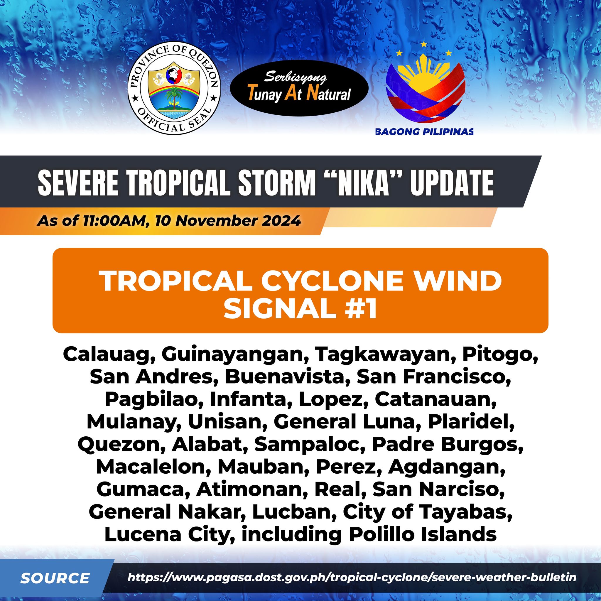 TROPICAL CYCLONE BULLETIN NR. 5 Malakas na Bagyong “NIKA” (TORAJI) 11:00 AM, 10 Nobyembre 2024