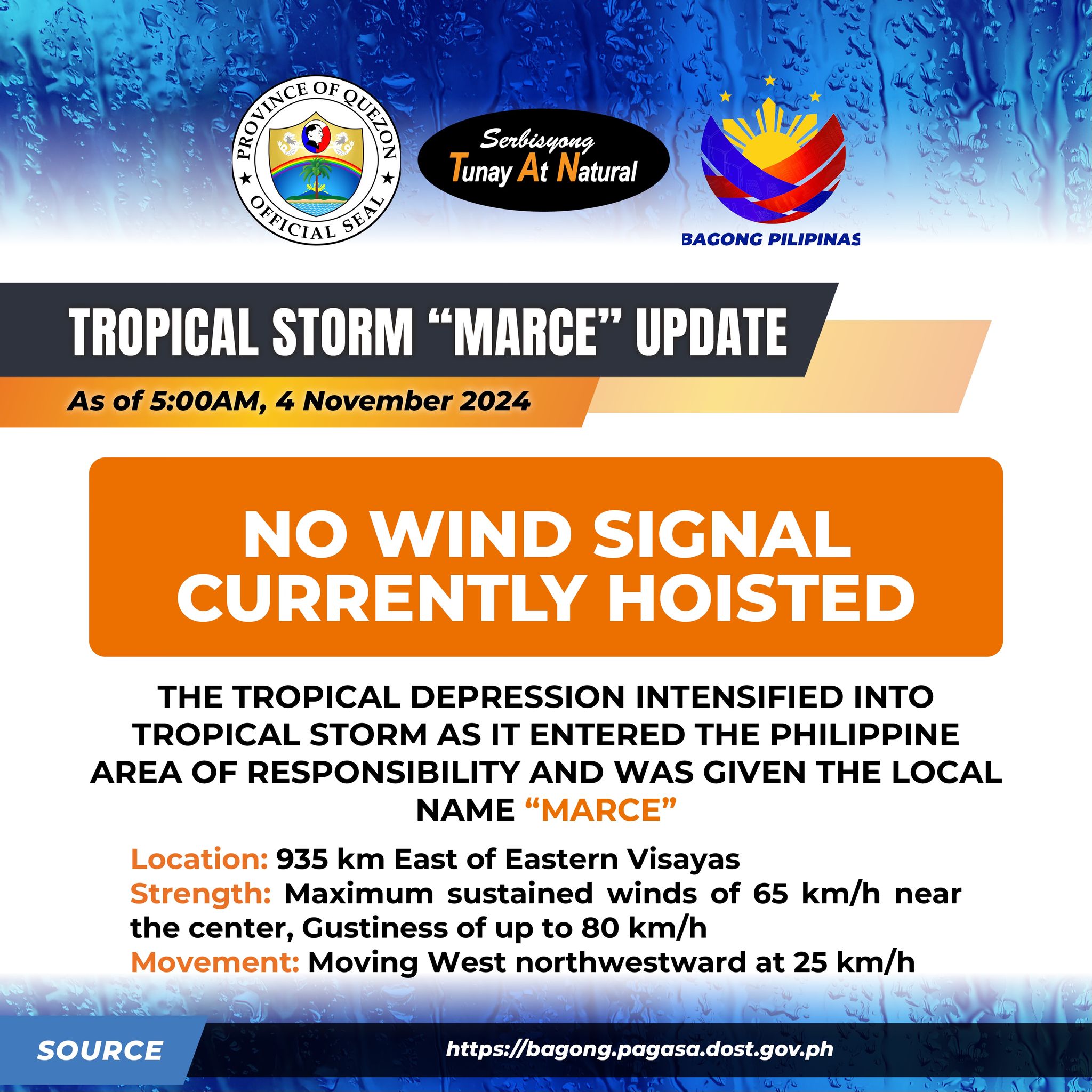 Tropical Cyclone Bulletin #1 Tropical Storm #MarcePH (YINXING) 5:00 AM, 04 November 2024