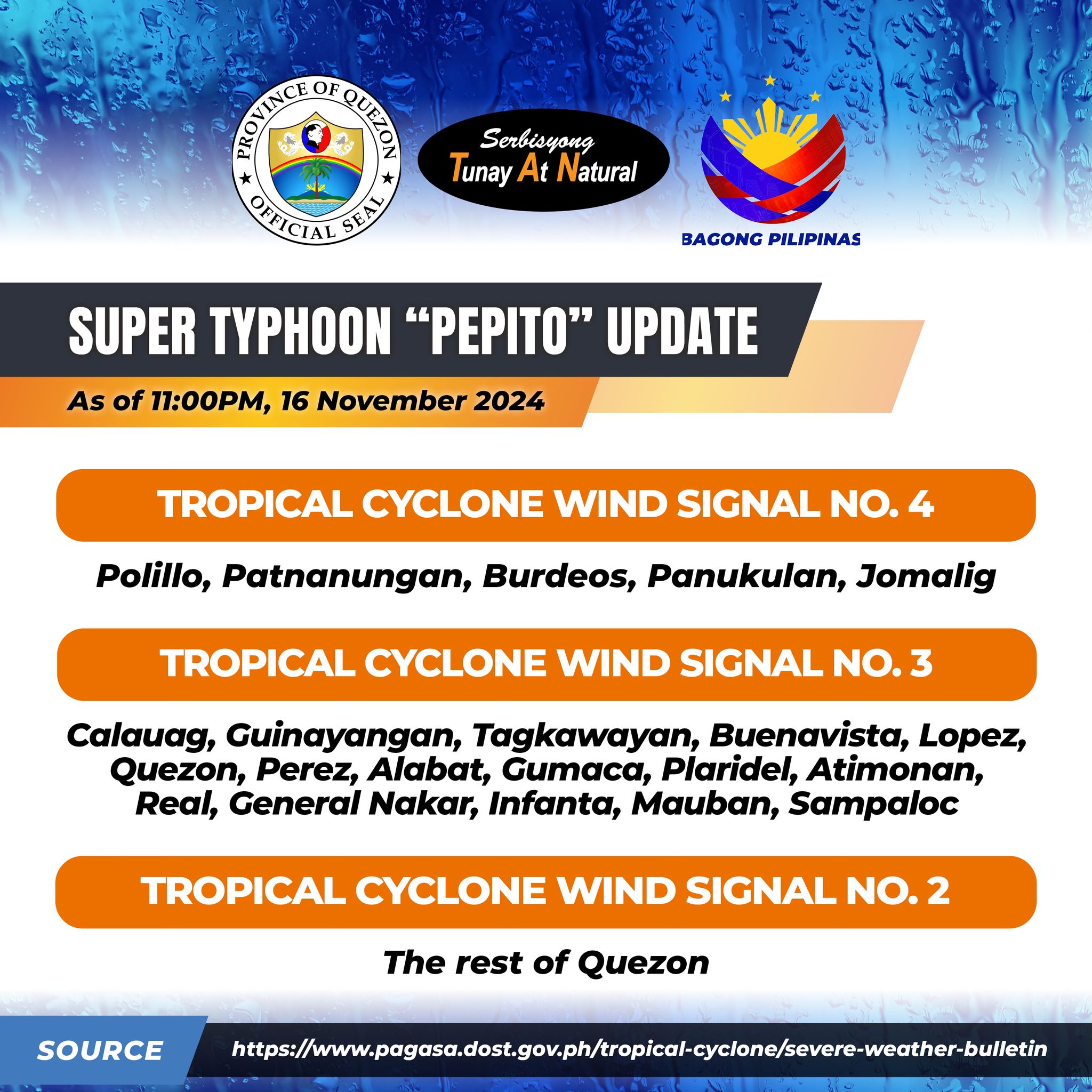 Typhoon “Pepito” Update, November 16, 2024 11:00pm