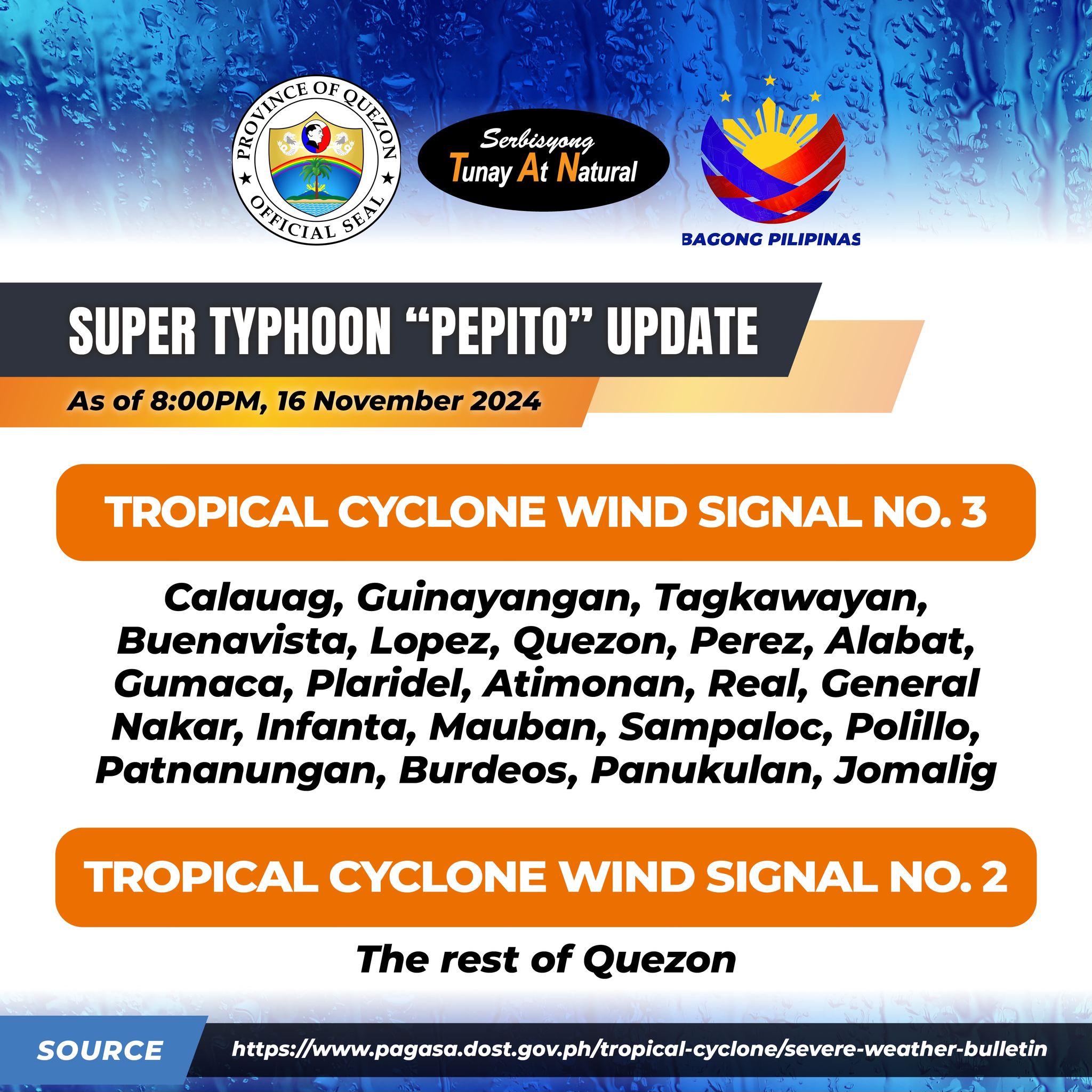 Typhoon “Pepito” Update, November 16, 2024 8:00pm