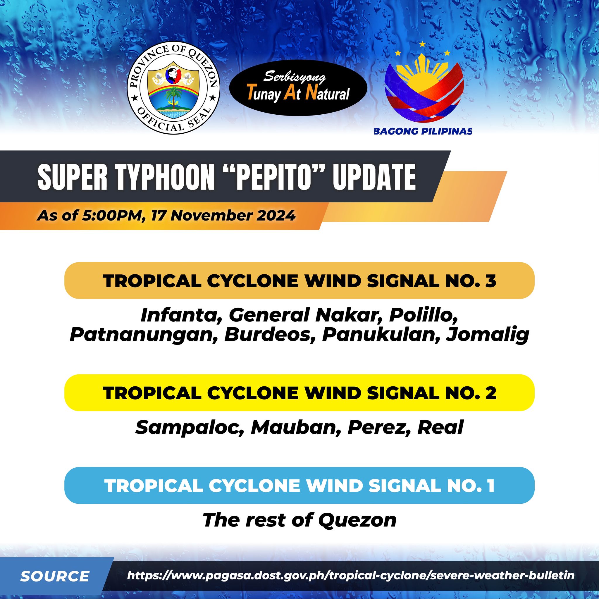 Typhoon “Pepito” Update, November 17, 2024 5:00pm